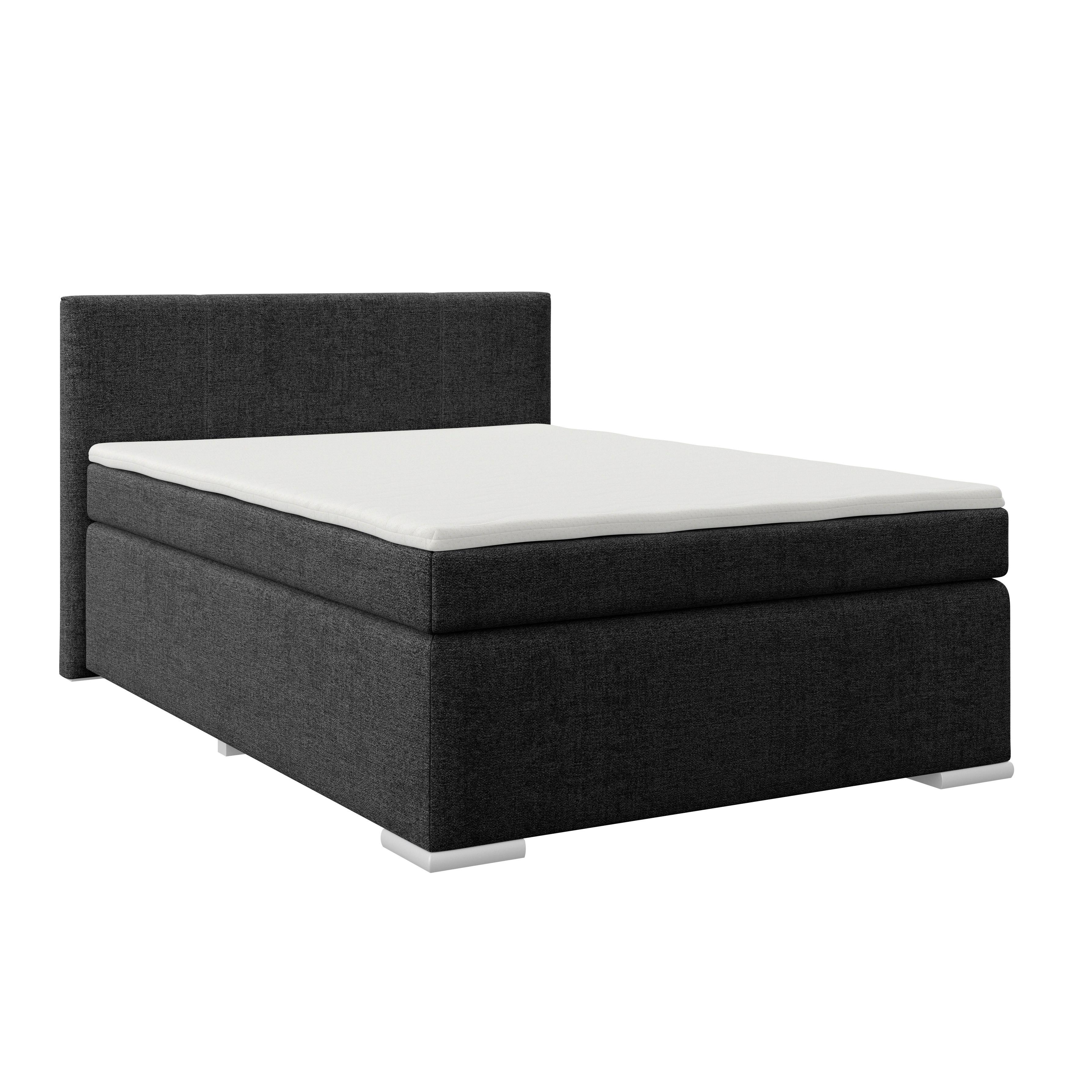 Boxpringbett Mira I Nordic, Lf: 140x200 cm - Alufarben/Schwarz, Basics, Textil (140/200cm)