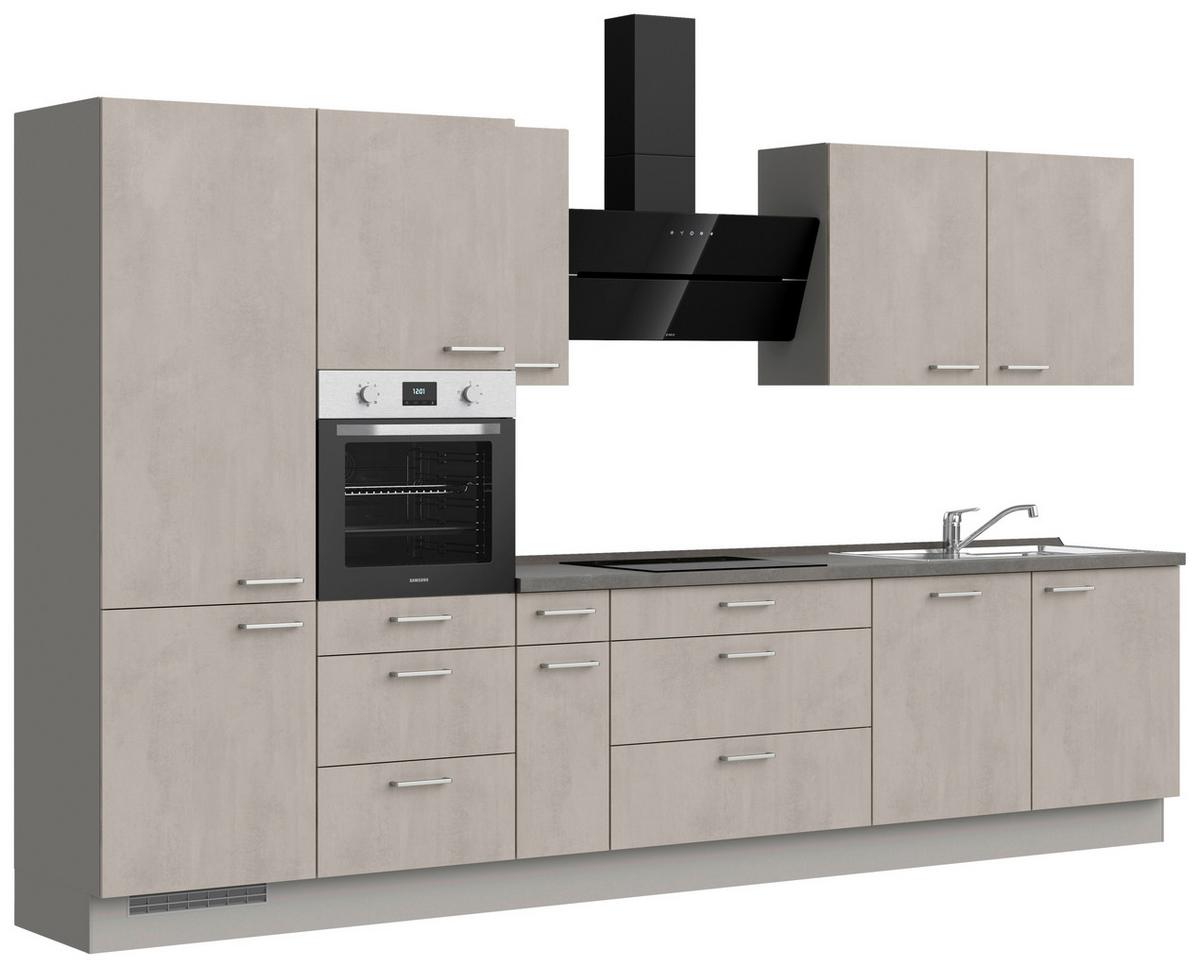 Kuchynská linka 360 cm, šedý betón/ kamenná šedá - sivá/farba ušľachtilej ocele, Modern, kov/kompozitné drevo (360cm) - Nobilia