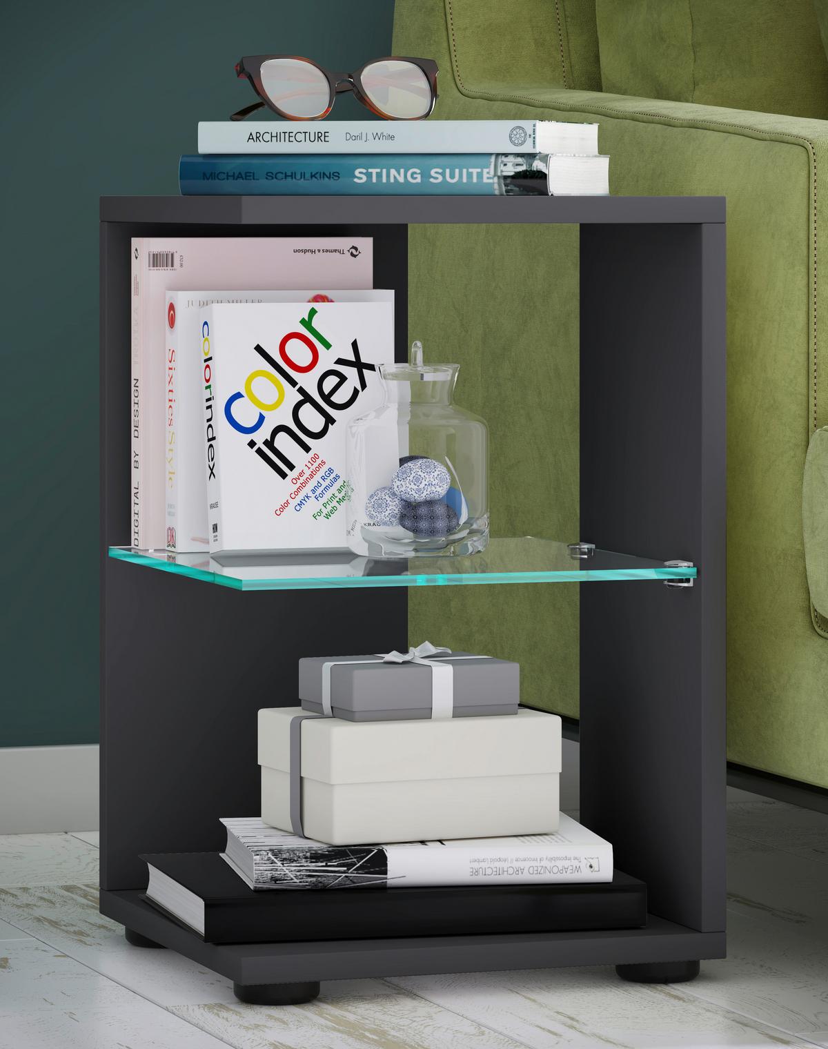 Príručný stolík Elani š: 30 cm, antracitový - čierna/antracitová, Modern, kompozitné drevo/plast (30/45/30cm) - MID.YOU