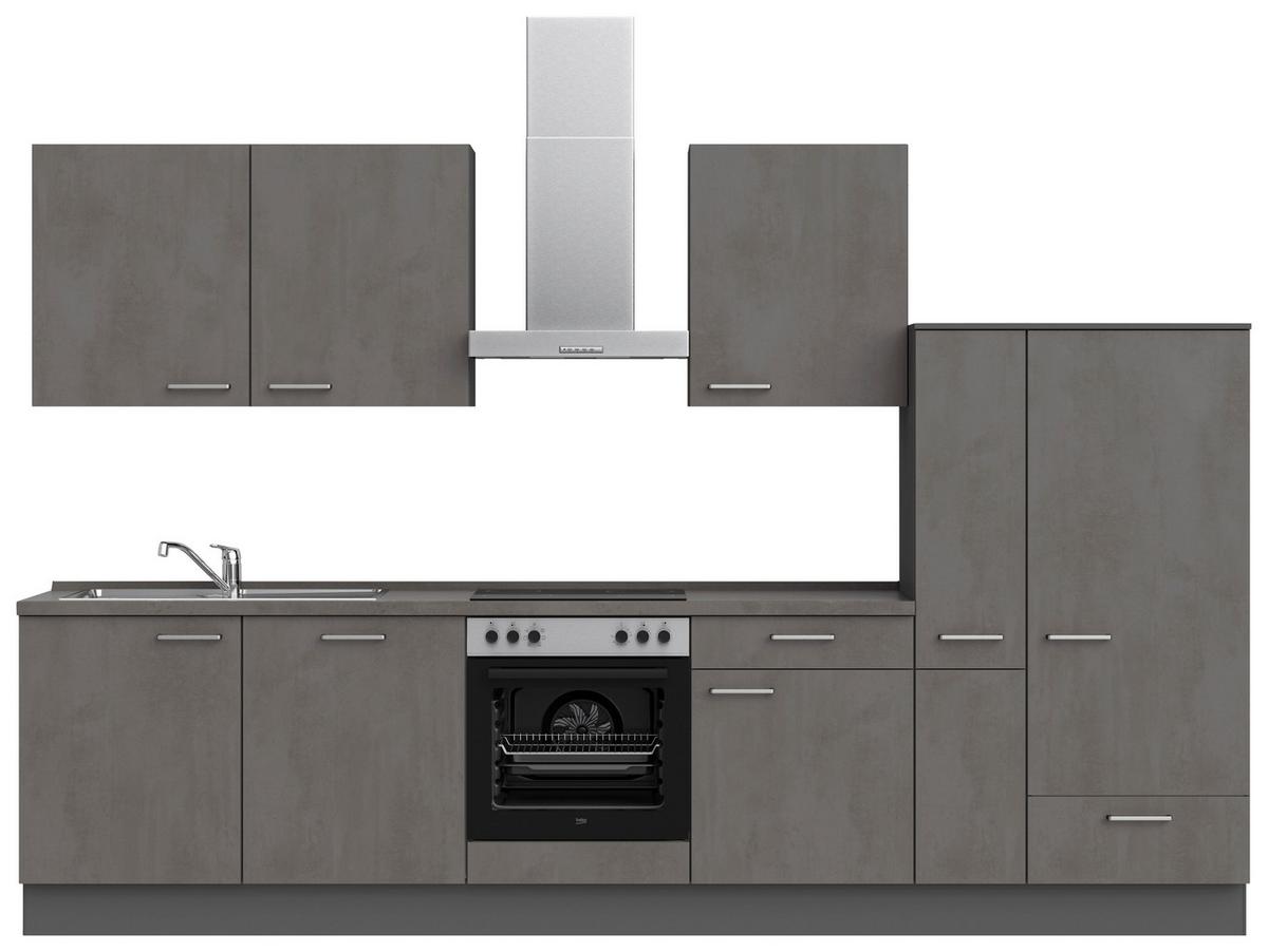Kuchynská linka 330 cm, bridlicový šedý beton - barvy břidlice/barvy nerez oceli, Moderní, kov/kompozitní dřevo (330cm) - Nobilia