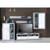 Wohnkombination 5 tlg. mit LED Malta 6, Betonoptik/Weiß - Weiß/Grau, MODERN, Glas/Holzwerkstoff (329/197/42cm)