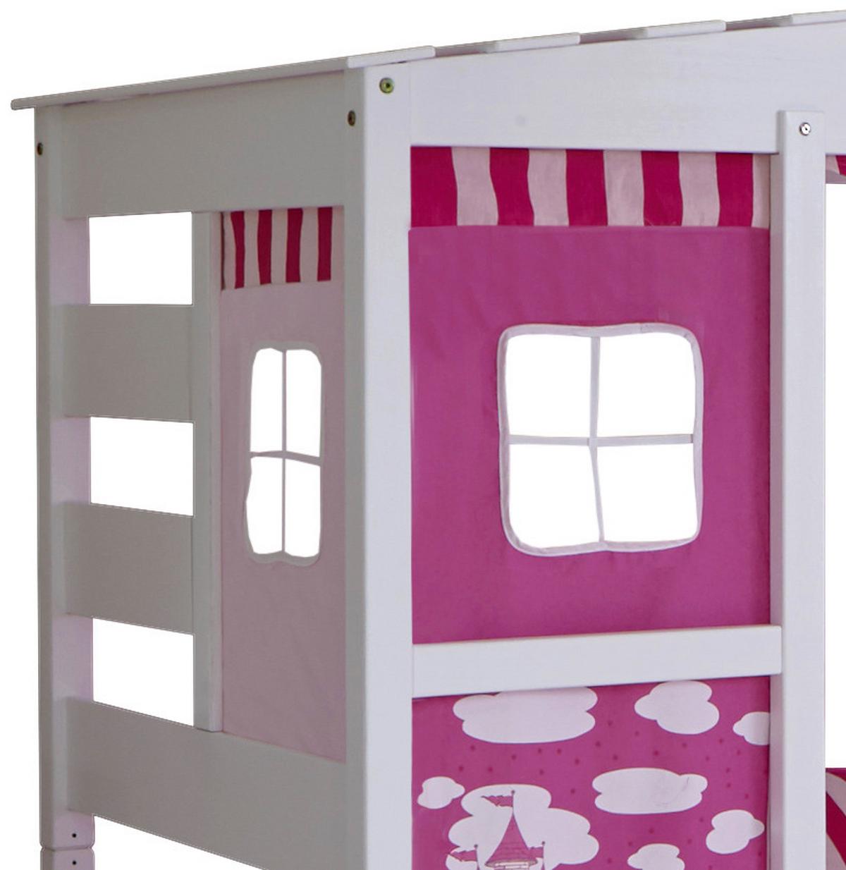 Postel ve tvaru domečku LIO závěs růžový - bílá/pink, Moderní, dřevo (90/200cm) - MID.YOU