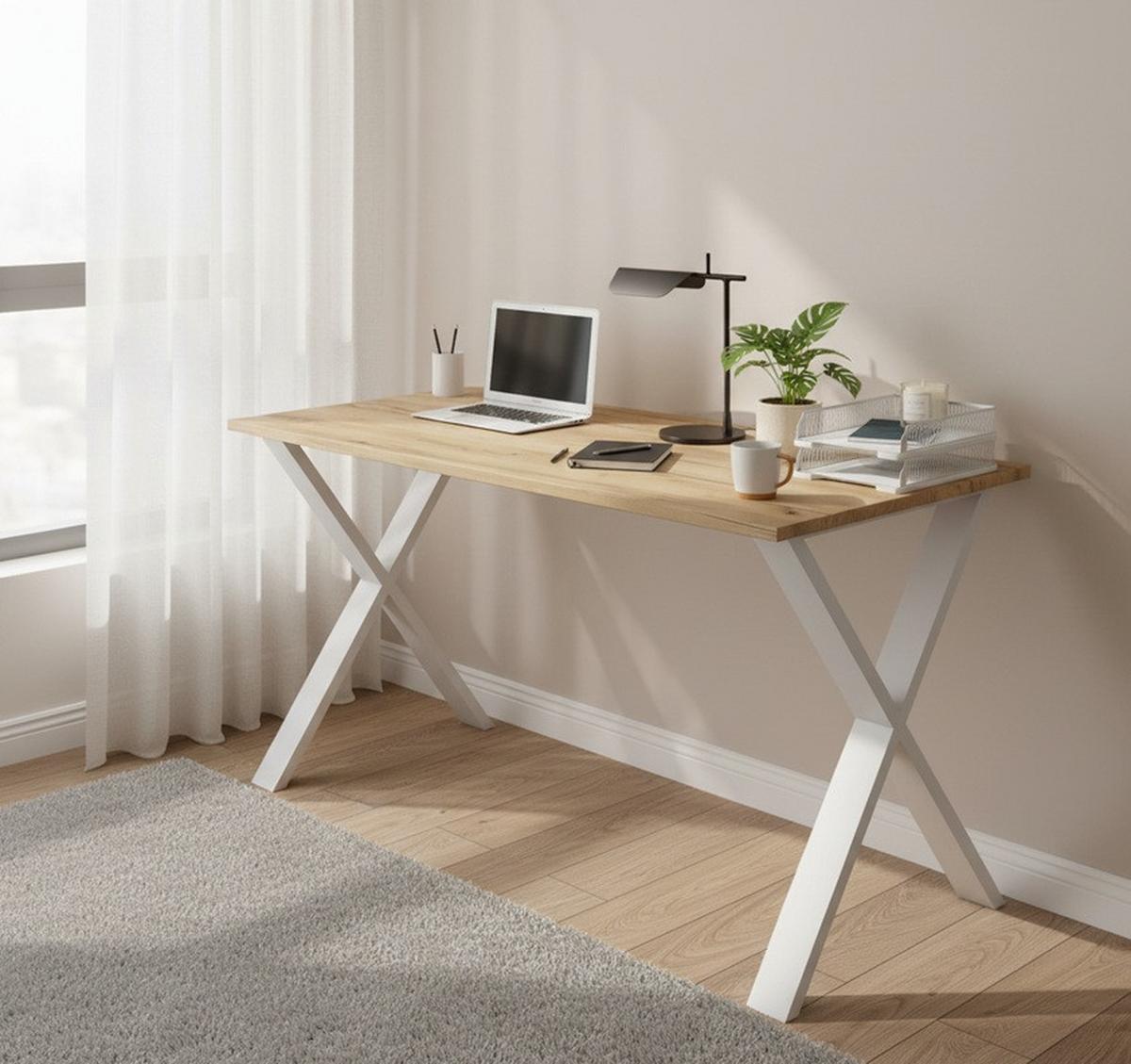 Schreibtisch Lona Silber, Eiche Dekor B: 140 cm - Honigeiche/Silberfarben, Design, Holzwerkstoff/Metall (140/50/76cm) - MID.YOU
