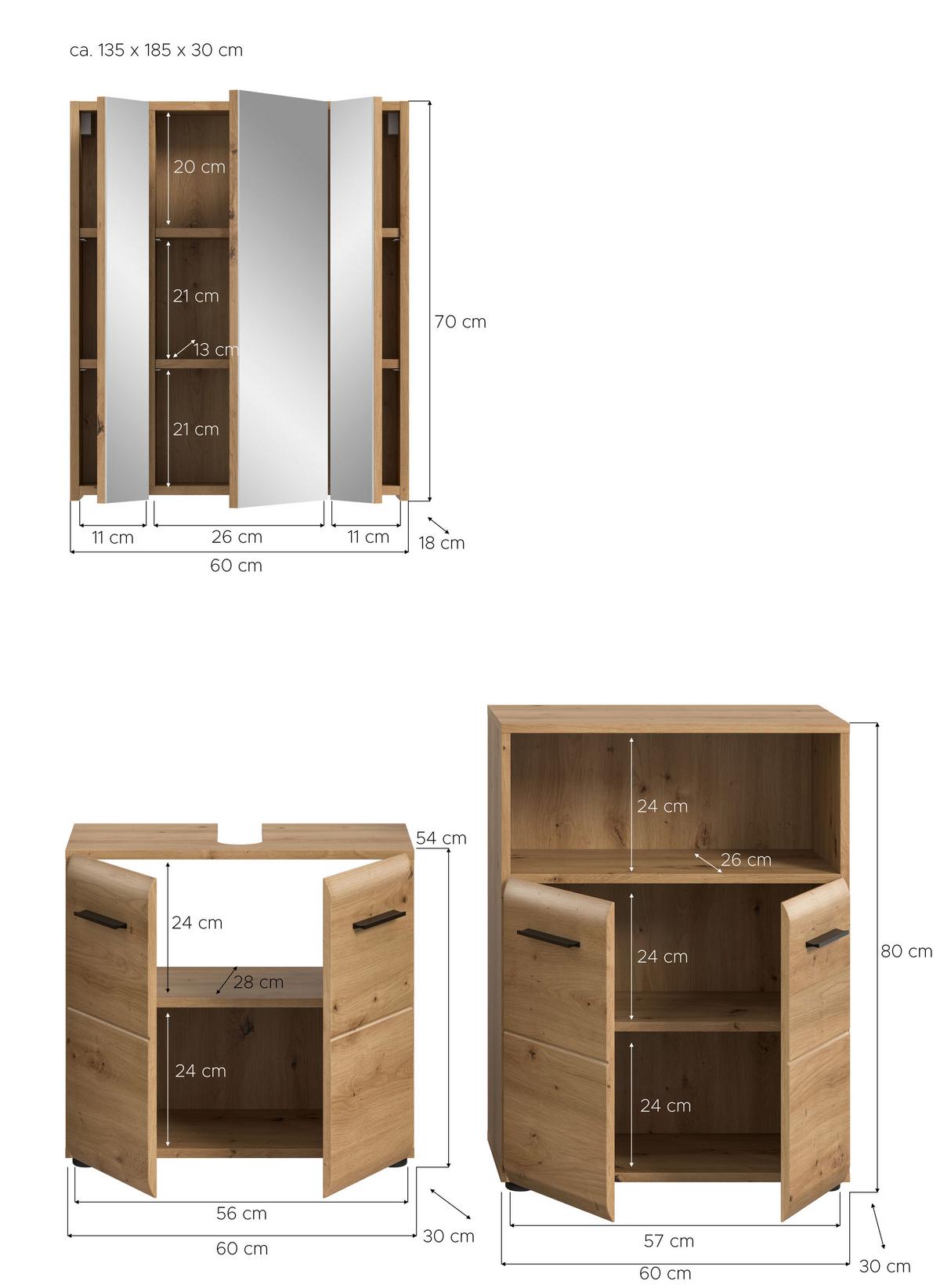 Badezimmer Ice Eiche Artisan Dekor B: 120cm - Schwarz/Eiche Artisan, Basics, Holzwerkstoff (120cm) - MID.YOU