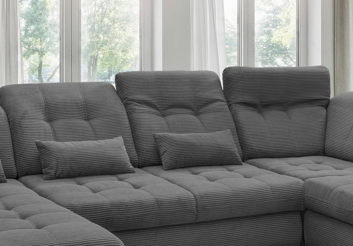 Wohnlandschaft mit Bettkasten Rigatti Grau B: 387 cm - Schwarz/Grau, MODERN, Textil (184/387/252cm) - Livetastic
