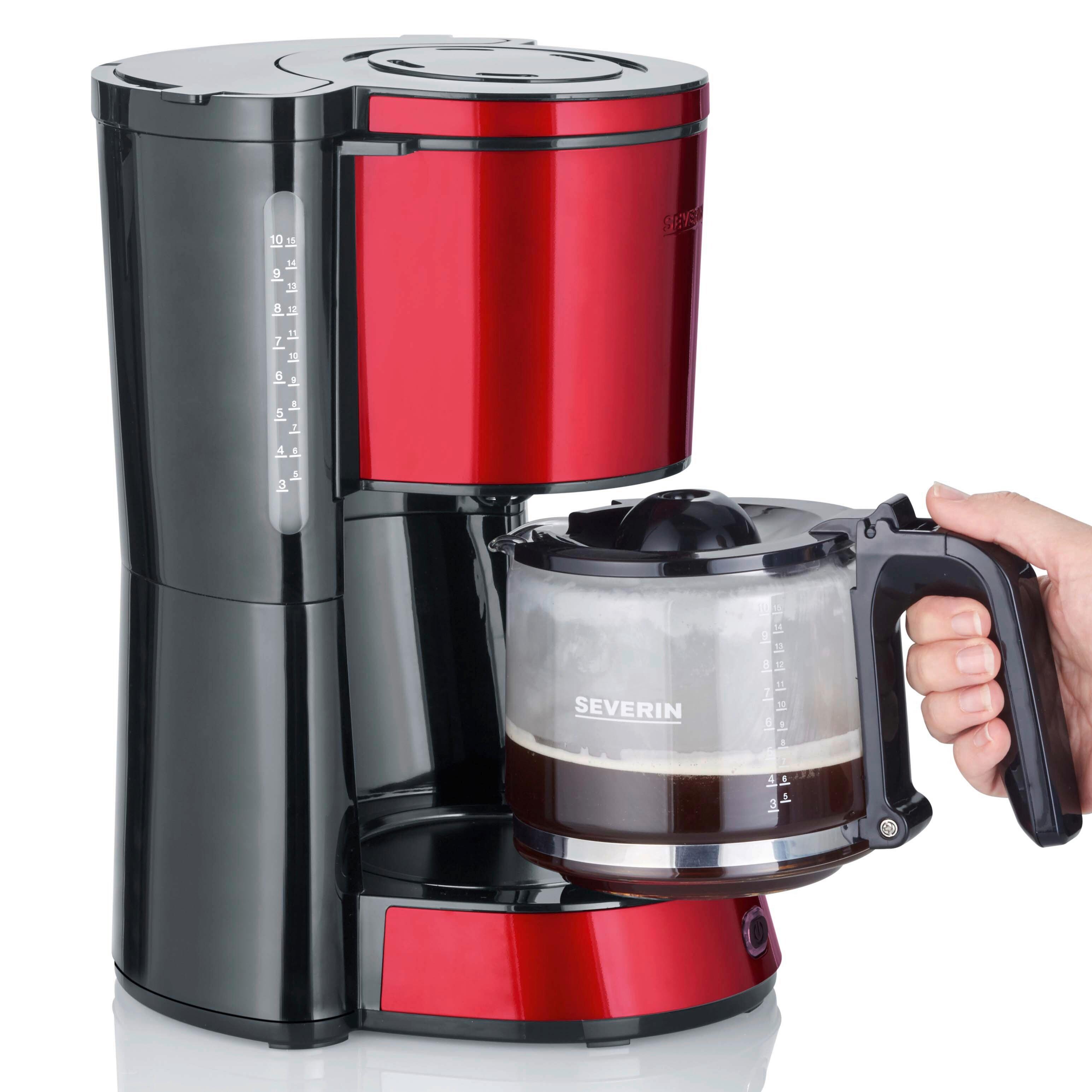 Kaffeemaschine Mary 10 Tassen Glaskanne 1,25 L - Rot/Schwarz, Glas/Kunststoff (29/23/34cm) - Severin