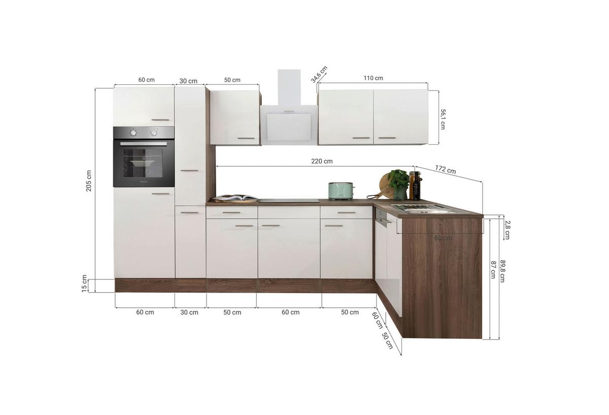 Eckküche Oliver L-Küchenblock 310 Cm - Eichefarben/Grau, Basics, Holzwerkstoff (310/172cm) - Respekta