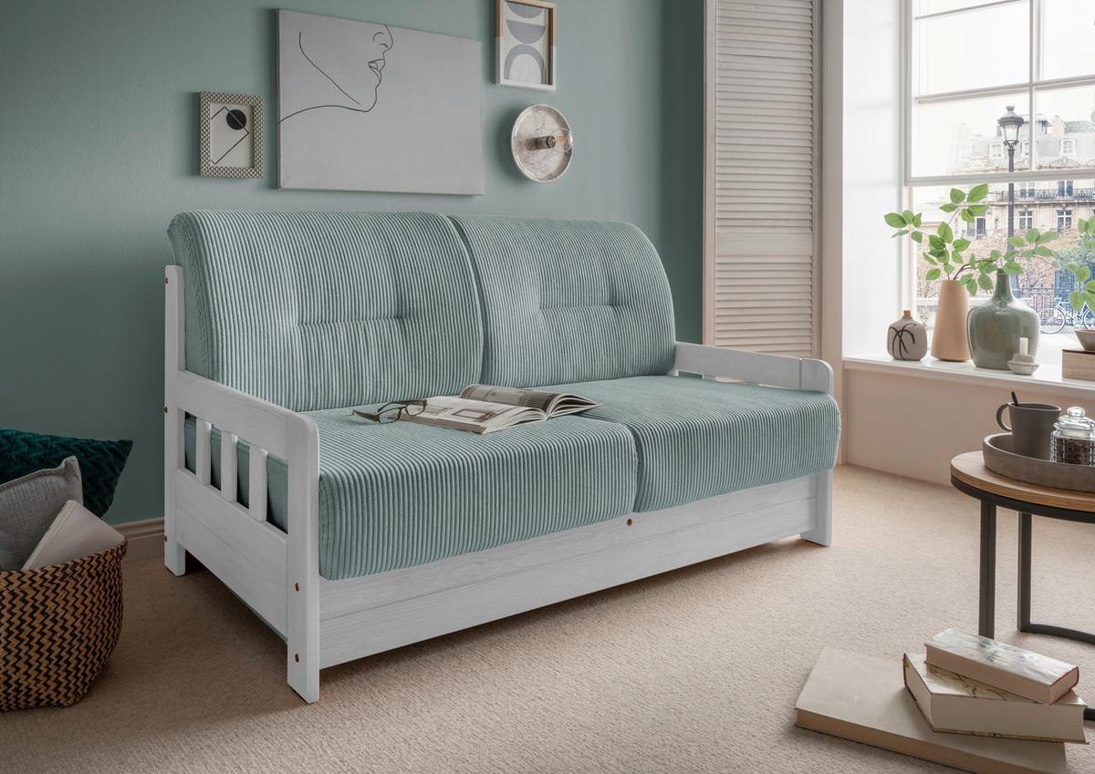 Schlafsofa Camino Weiß/hellblau B: 154 Cm - Weiß/Hellblau, MODERN, Holz/Textil (154/88/90cm) - Livetastic