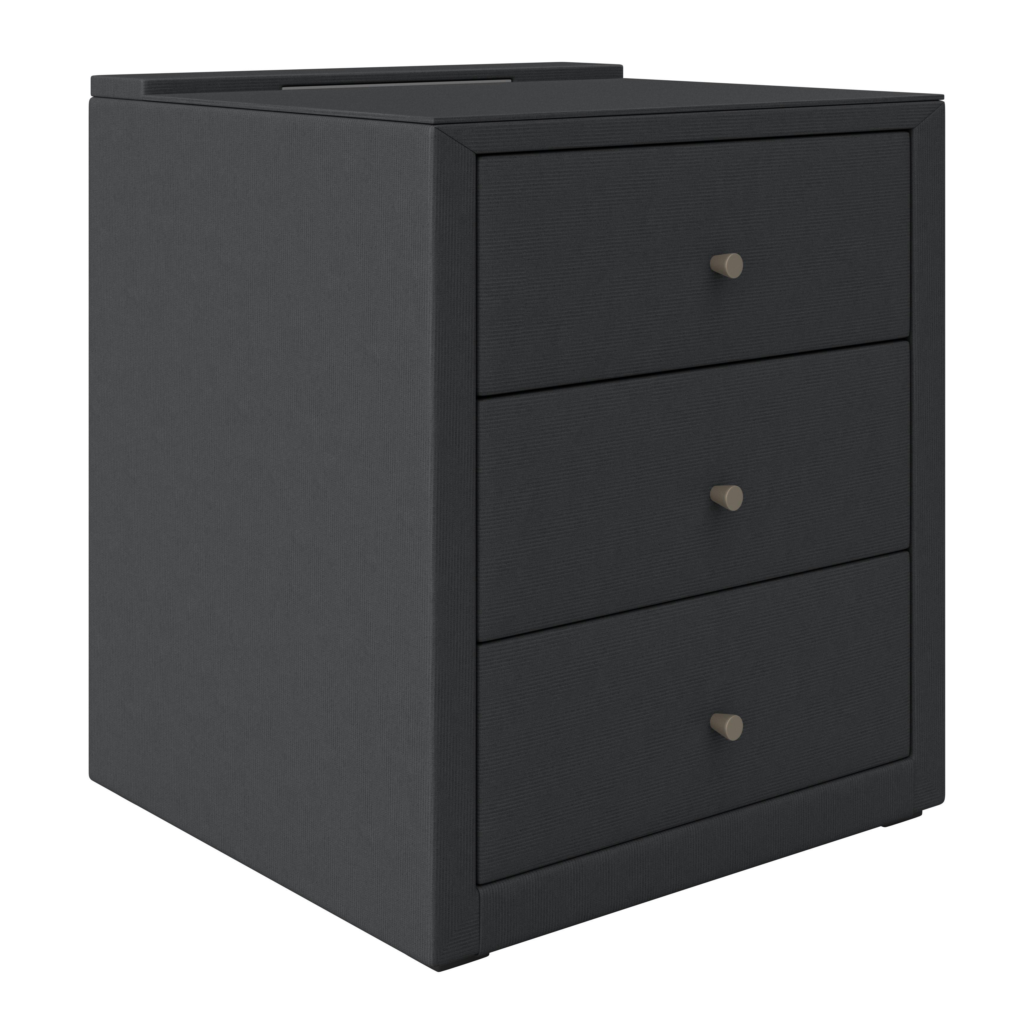 Nachtkästchen Josie - Dunkelgrau/Schwarz, MODERN, Glas/Holzwerkstoff (48/56/45,5cm)