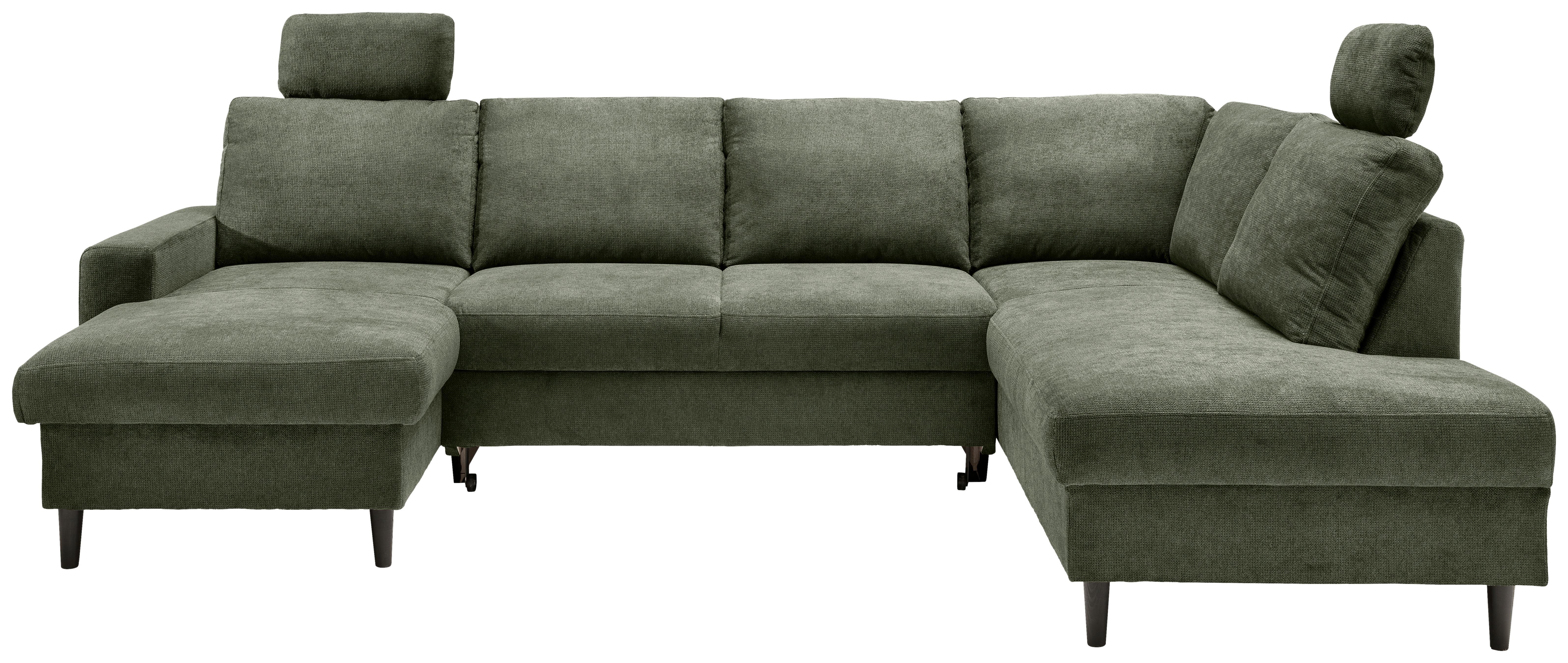 Wohnlandschaft Passione Dunkelgrün U: 153x305x200 cm - Dunkelgrün/Schwarz, MODERN, Textil (153/305/200cm) - Livetastic