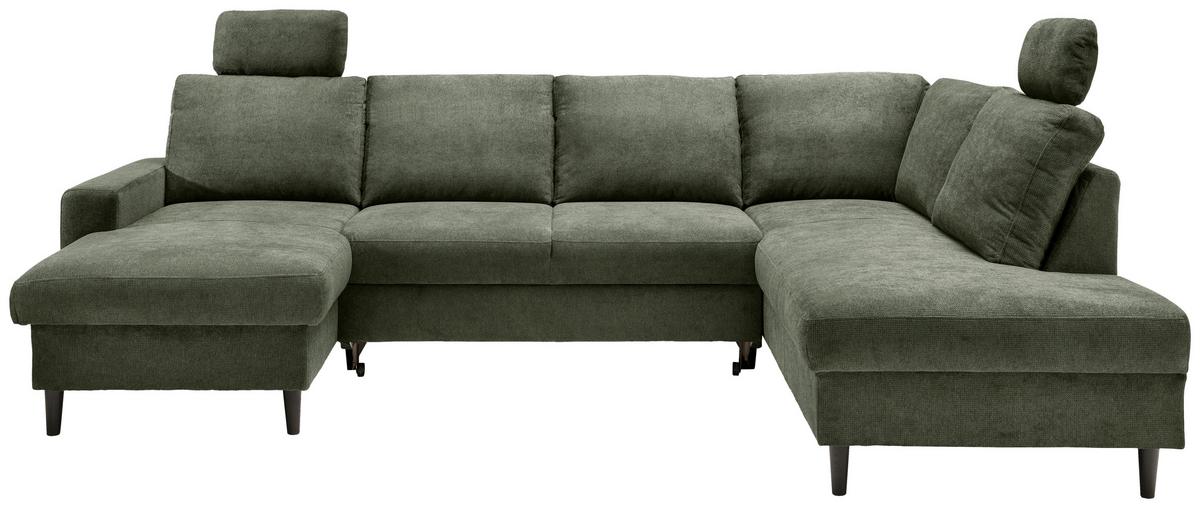 Wohnlandschaft Passione Dunkelgrün U: 153x305x200 cm - Dunkelgrün/Schwarz, MODERN, Textil (153/305/200cm) - Livetastic