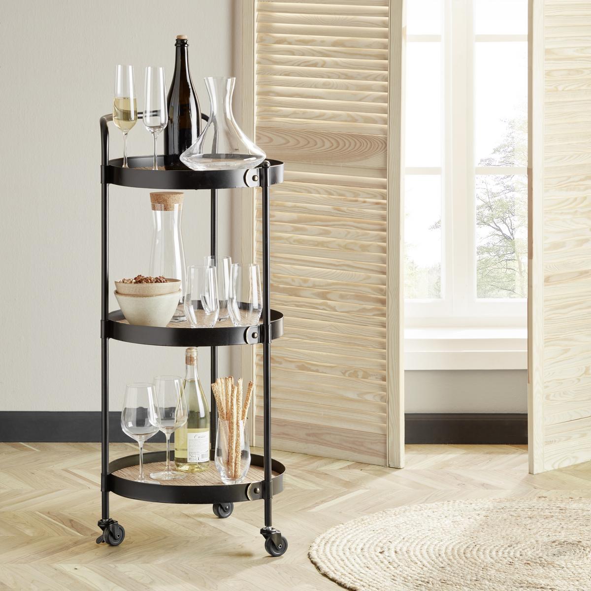 Servírovací vozík BRUNO - čierna, Lifestyle, kov/kompozitné drevo (40/95/40cm) - Premium Living