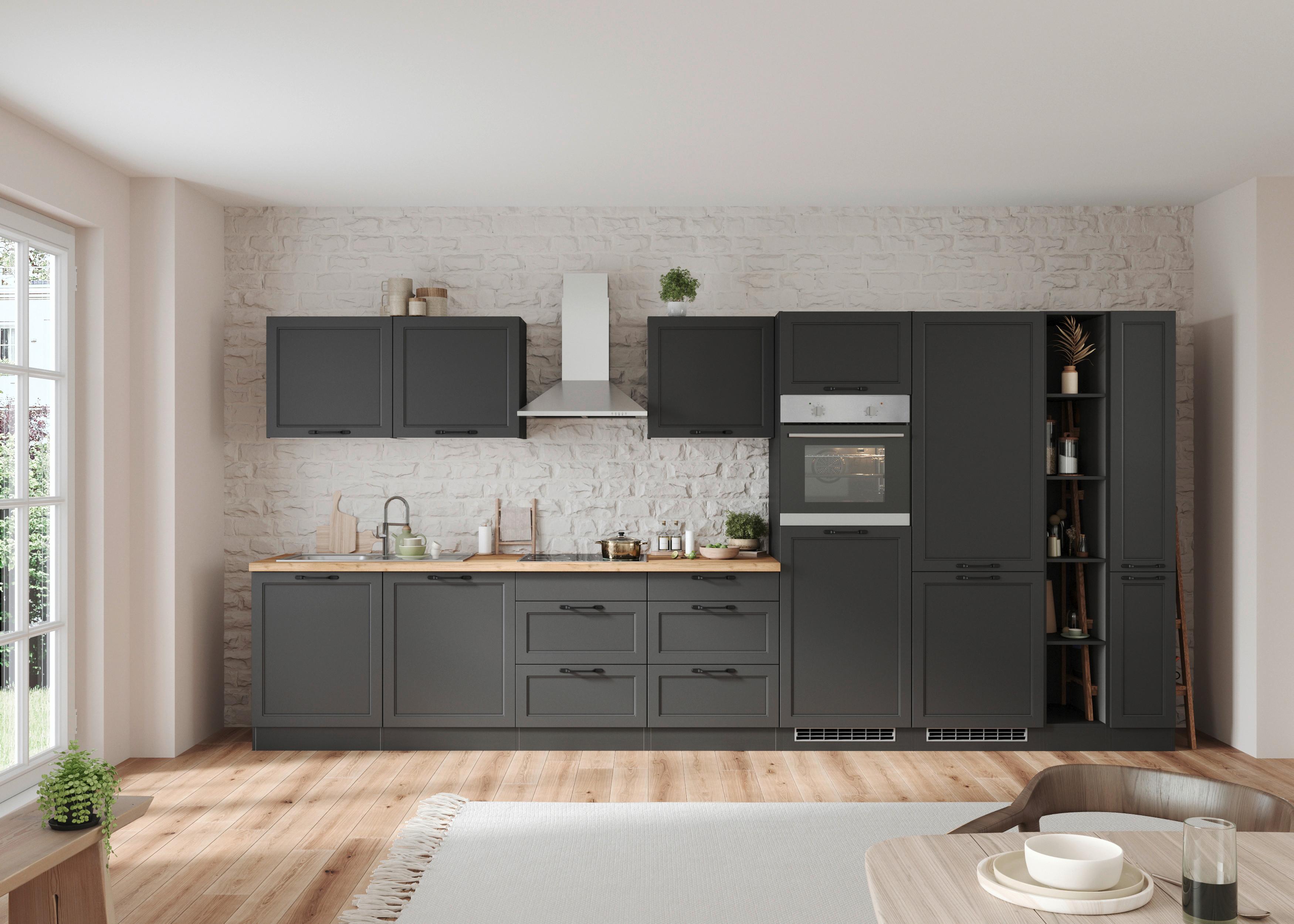 Küchenzeile Meran mit Geräten B: 420 cm Grau/Eiche Dekor - Eiche Wotan/Grau, LIFESTYLE, Holzwerkstoff (420cm) - Held