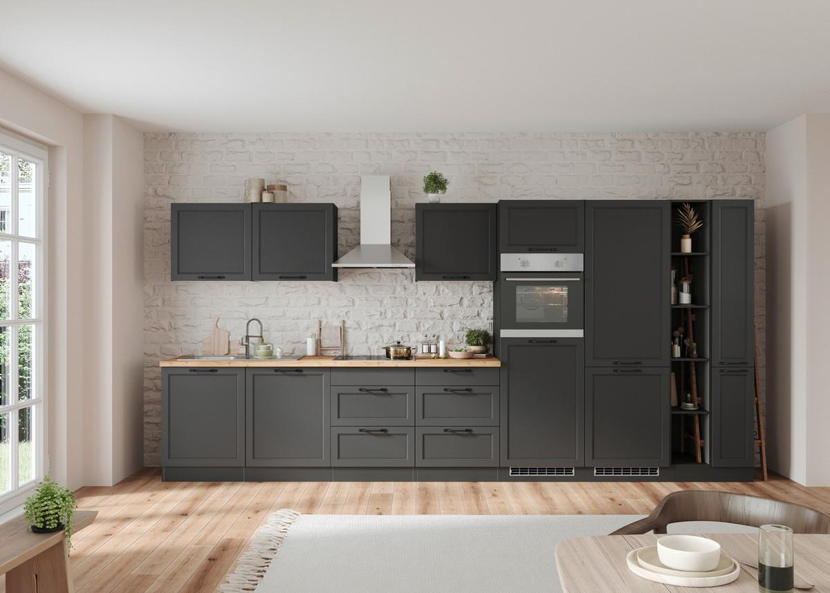 Küchenzeile Meran mit Geräten B: 420 cm Grau/Eiche Dekor - Eiche Wotan/Grau, LIFESTYLE, Holzwerkstoff (420cm) - Held