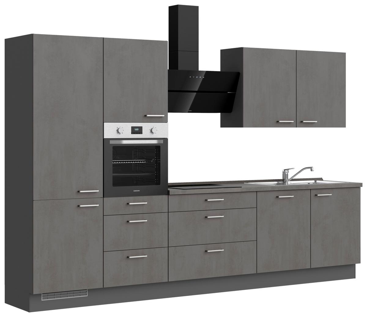 Kuchyňská linka 330 cm, bridl.šedý betón/bridl.šedá - barvy břidlice/barvy nerez oceli, Moderní, kov/kompozitní dřevo (330cm) - Nobilia