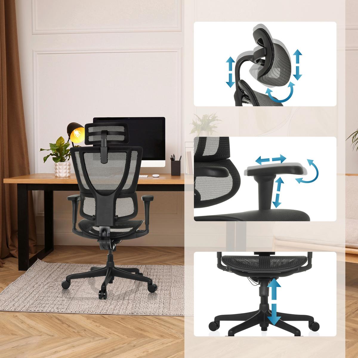 Drehstuhl Ergohuman SlimUltra Schwarz B: 69 cm - Schwarz, MODERN, Kunststoff/Textil (69/112 - 134/63cm) - MID.YOU