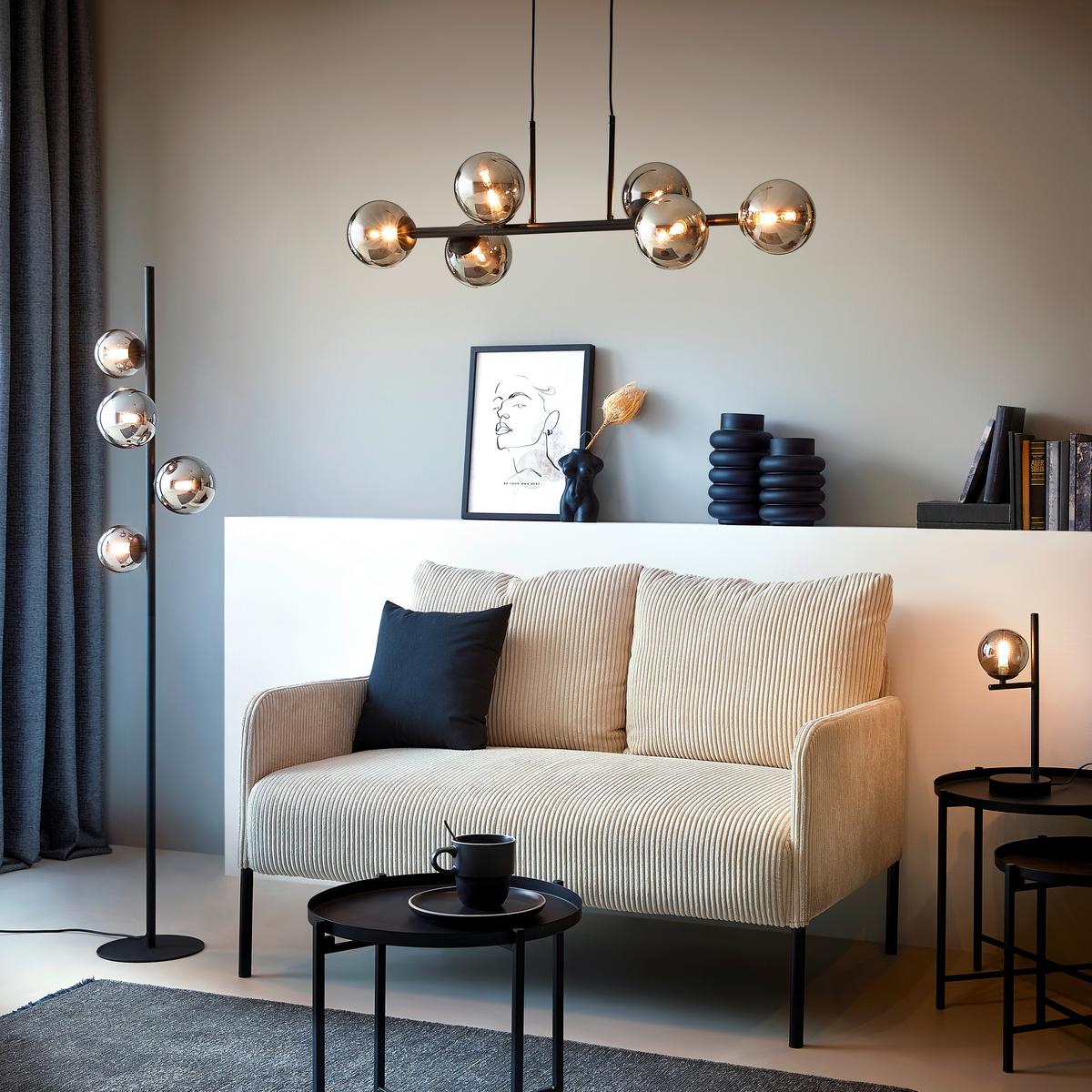 Stojací svítidlo LISIB, V:140cm - černá/barvy chromu, Romantický / Rustikální, kov/sklo (27/140cm) - Mömax