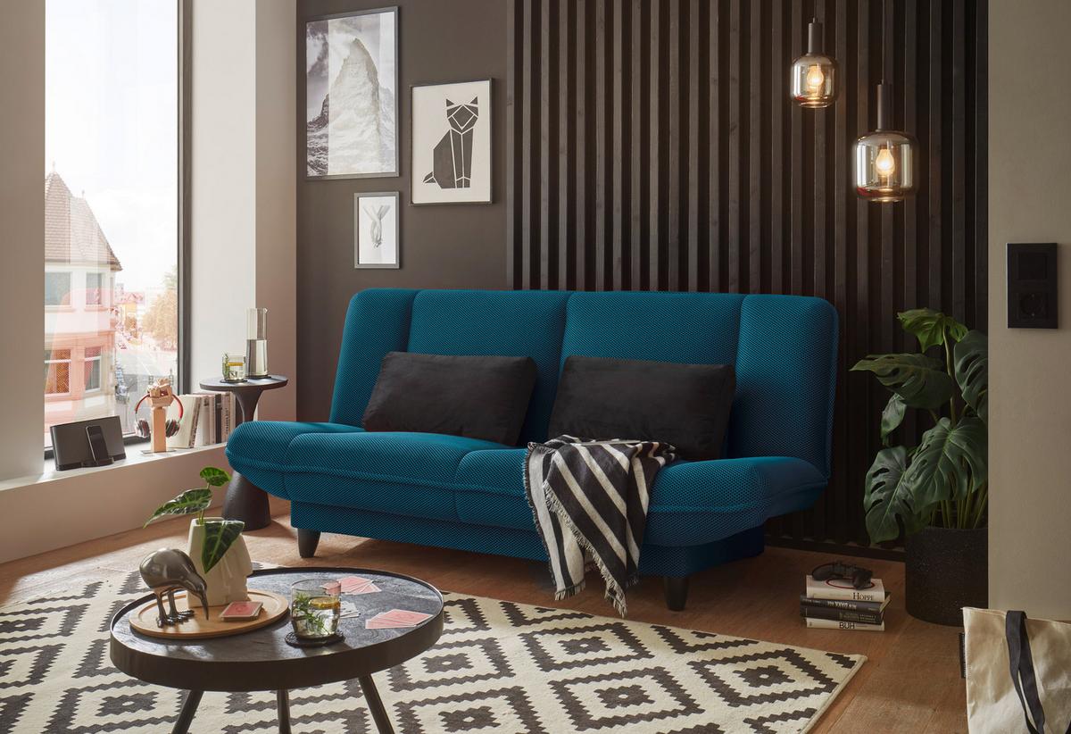 Schlafsofa Amalia Petrol B: 200 cm - Petrol/Schwarz, KONVENTIONELL, Textil (200/88/90cm) - MID.YOU