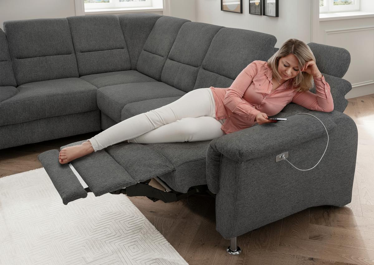 Ecksofa mit Relaxfunktion Parole Anthrazit Chenille - Chromfarben/Anthrazit, MODERN, Textil (236/275cm) - Livetastic