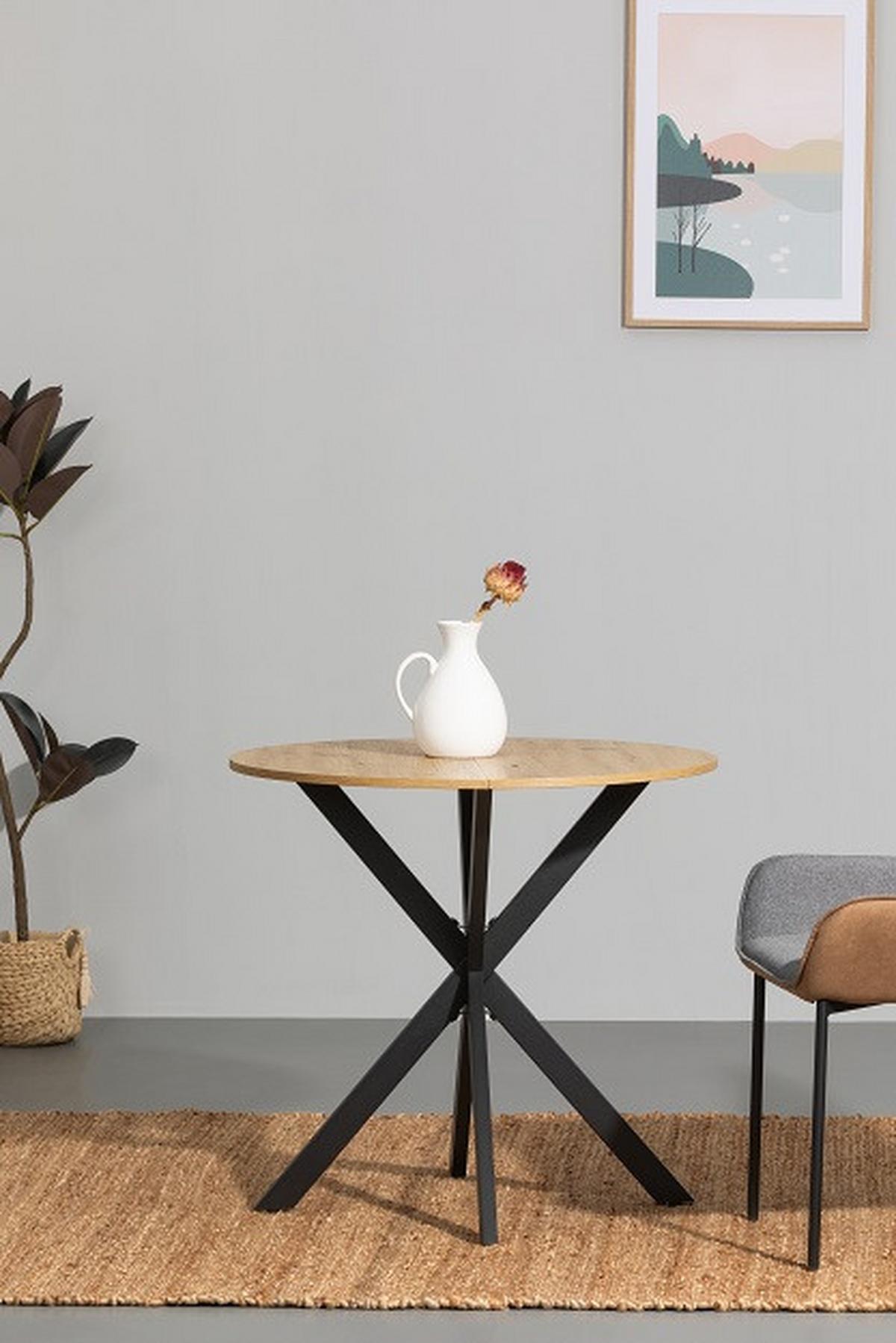 Esstisch Rund Monte 80x75 Cm Schwarz/eichenfarben - Eichefarben/Schwarz, MODERN, Holzwerkstoff/Metall (80/80/75cm) - MID.YOU