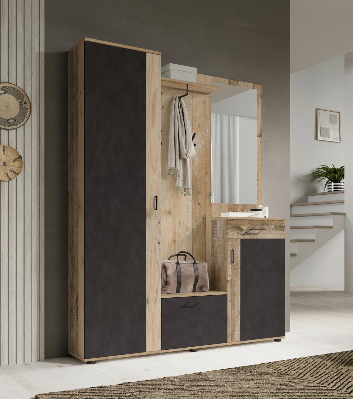 Garderobe Hanna Eichefarben/Anthrazit B: 145cm - Eichefarben/Anthrazit, Design, Holzwerkstoff (145/184/29cm) - Livetastic