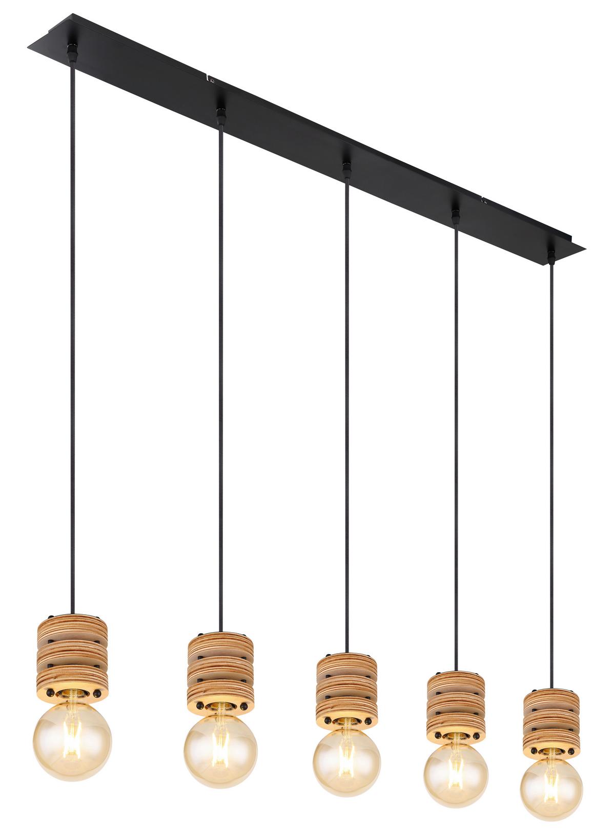 Hängeleuchte Angeline H: 120cm 5-Flammig, Braun/Schwarz - Schwarz/Braun, KONVENTIONELL, Holzwerkstoff/Metall (116/10/120cm) - Globo