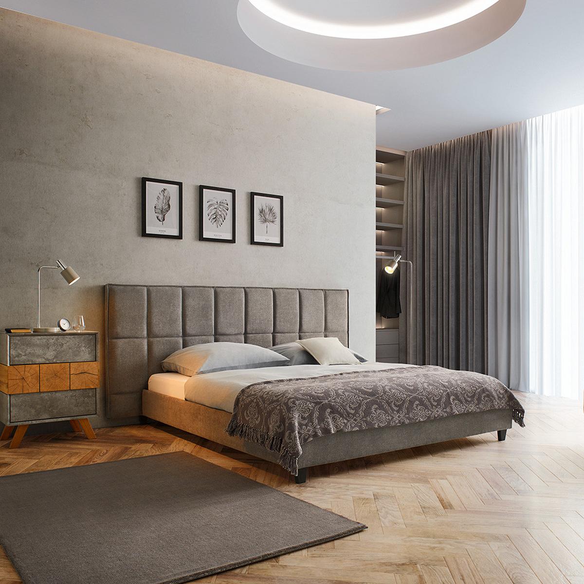 Manželská postel s čelem VALERIA 180x200, šedá - šedá/černá, Moderní, dřevo/kompozitní dřevo (180/200cm) - Bessagi Home