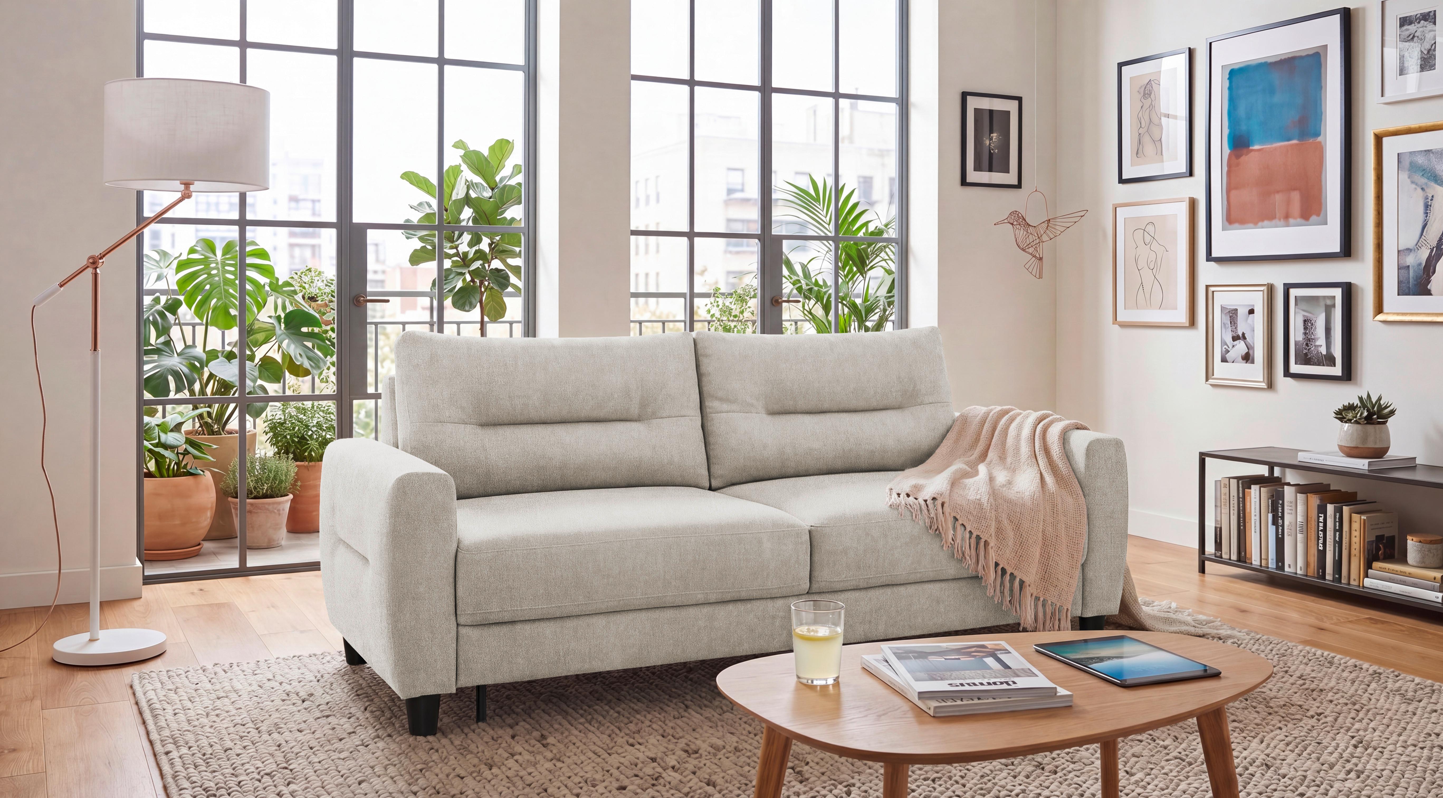 Schlafsofa Rio Perlmutt B: 192cm - Perlmutt/Schwarz, MODERN, Textil (192/83/99cm) - MID.YOU