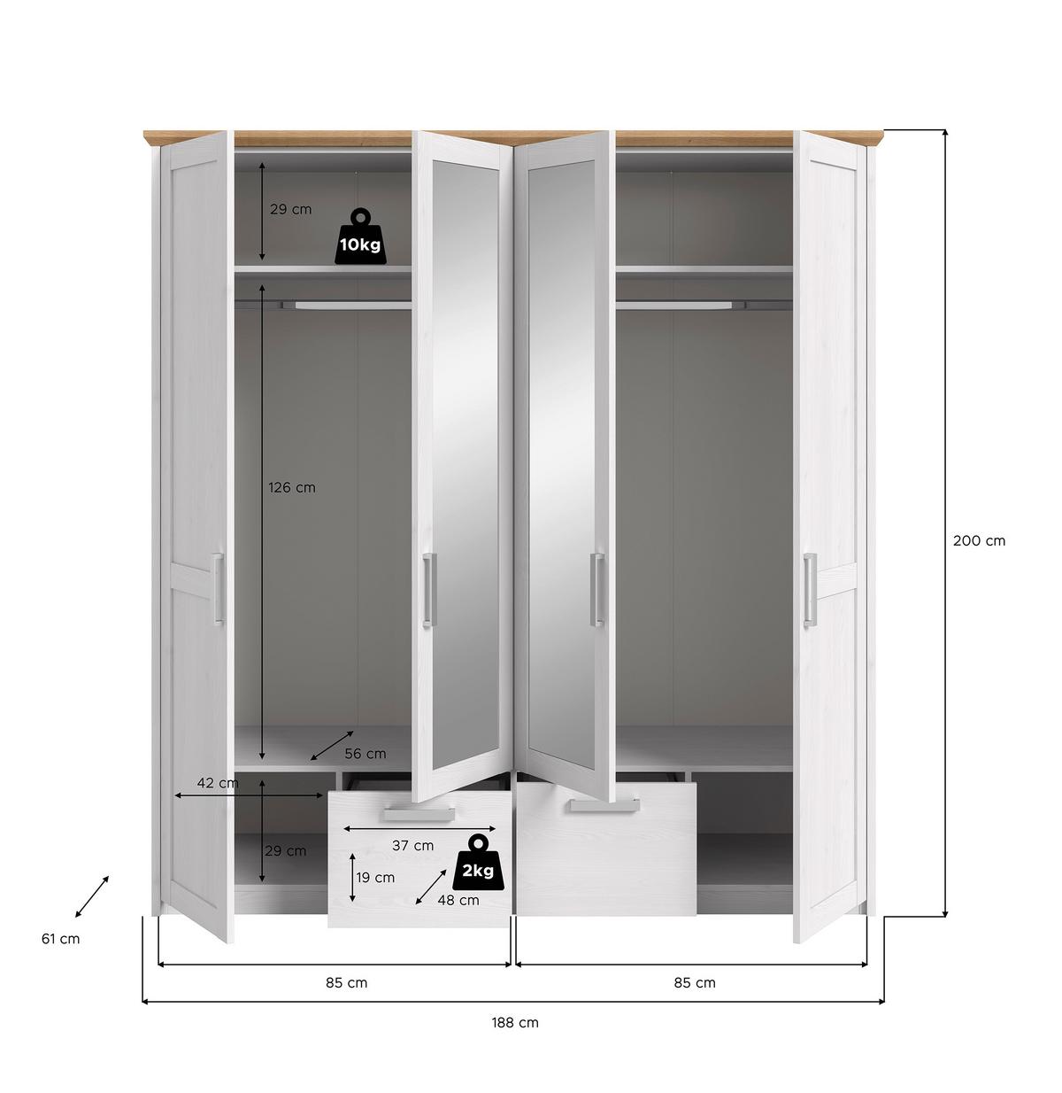 Drehtürenschrank Verona Lärchefarben/Eiche D. B: 188cm - Lärchefarben/Eiche Artisan, ROMANTIK / LANDHAUS, Holzwerkstoff (188/200/61cm) - Livetastic