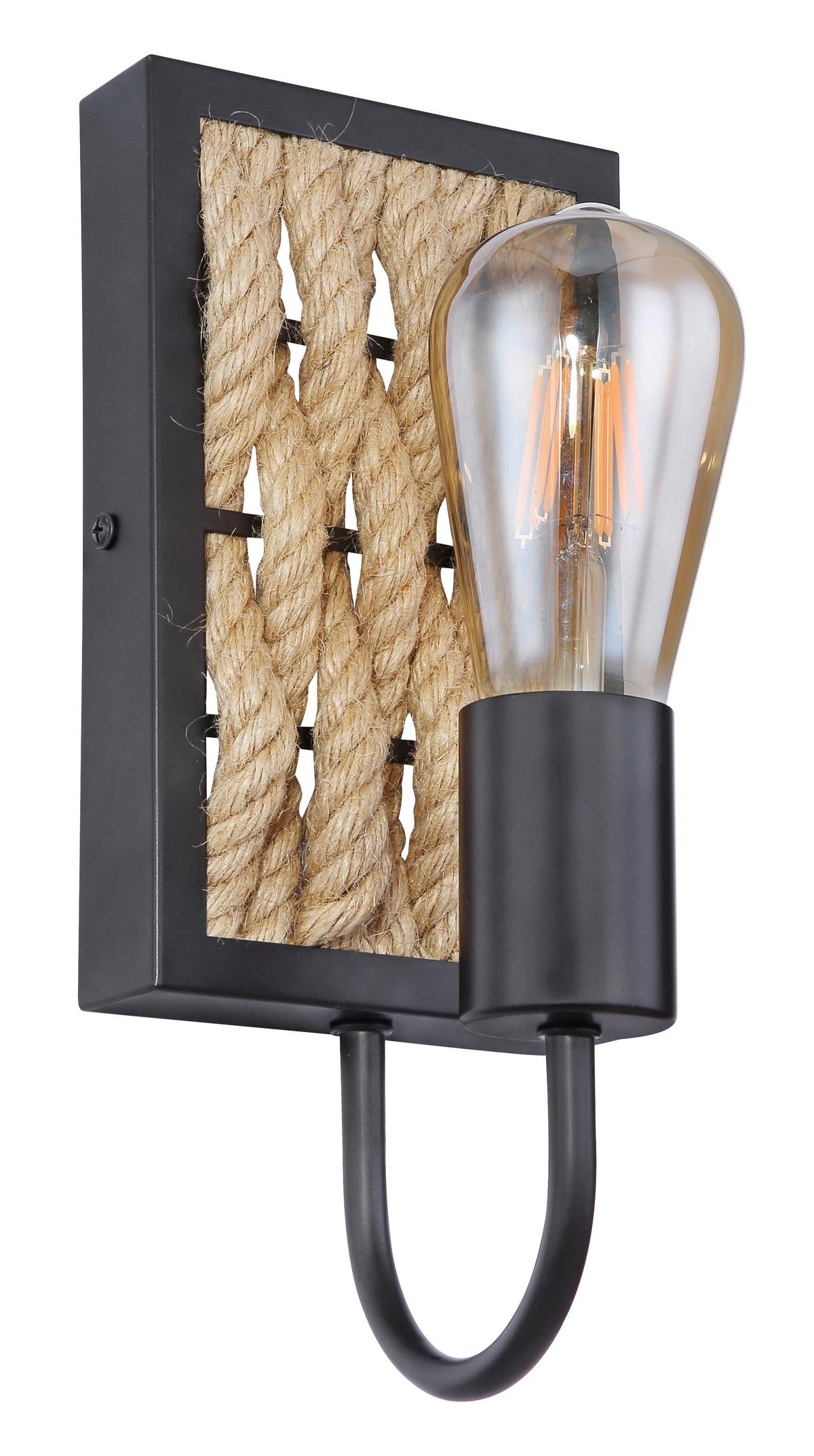 Wandleuchte Halia 1-Flammig Hanfseil Design - Schwarz/Braun, LIFESTYLE, Naturmaterialien/Metall (12/13/28cm) - Globo