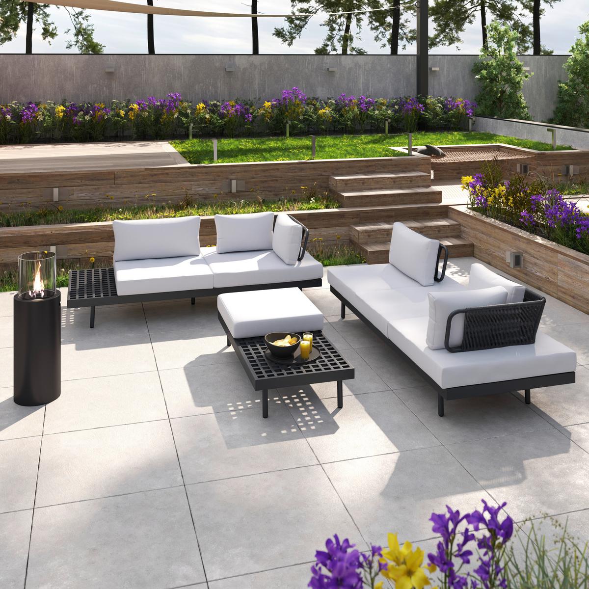 TERASOVÁ SEDACÍ SOUPRAVA EMMA - tmavě šedá, Moderní, kov/dřevo (220/79/87cm) - Bessagi Garden