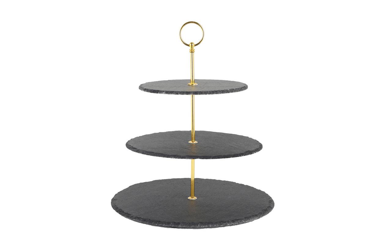 Etagere Rund Metall/naturstein D: 30/25/20 Cm 3-Stöckig - Goldfarben, Basics, Stein/Metall (30/25/20/35cm) - Echtwerk