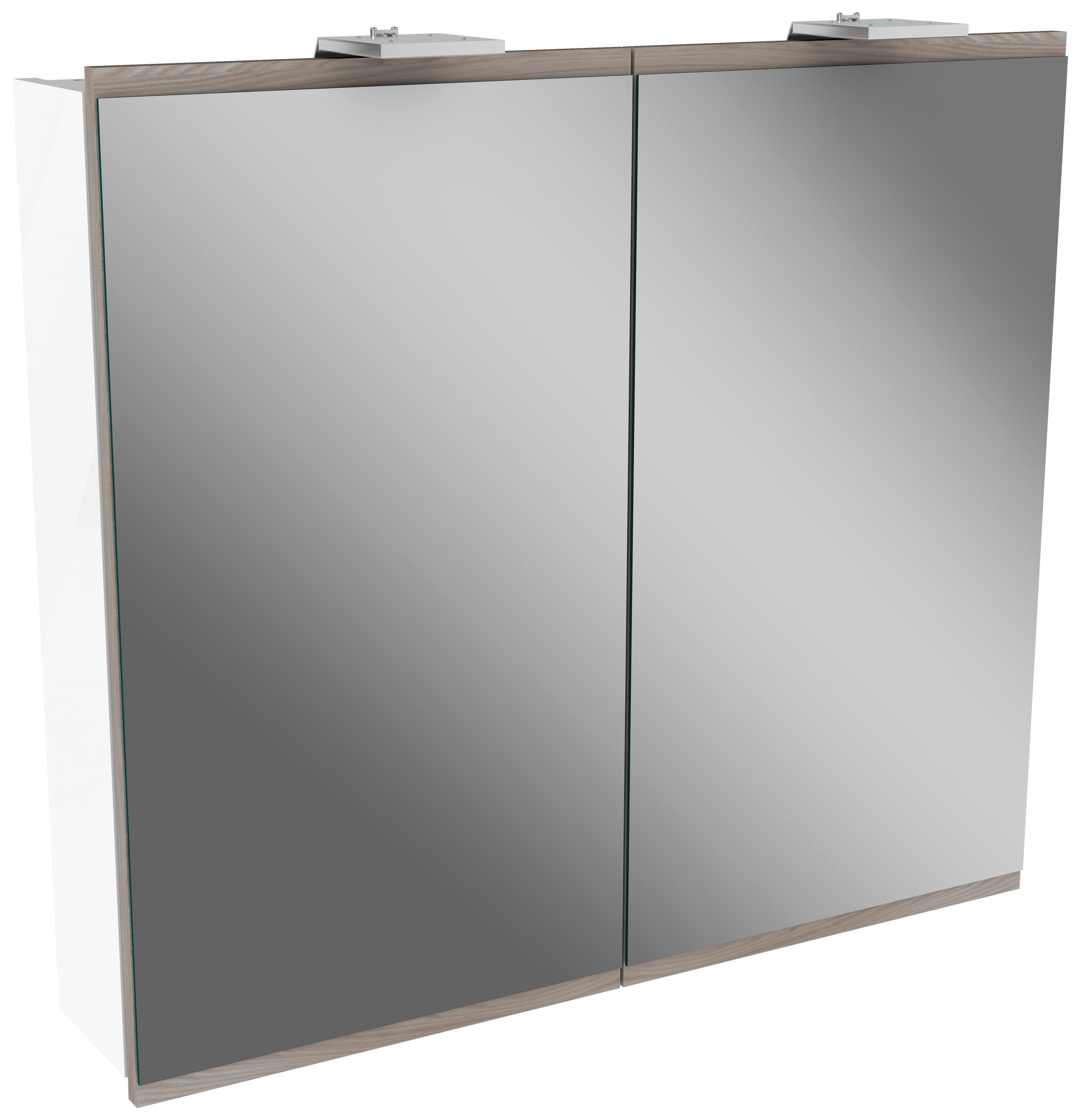 Spiegelschrank Lima mit Led 2-Türig BxHxT: 80x73x15,5cm Weiß - Weiß, MODERN, Glas/Holzwerkstoff (80/73/15,5cm) - MID.YOU