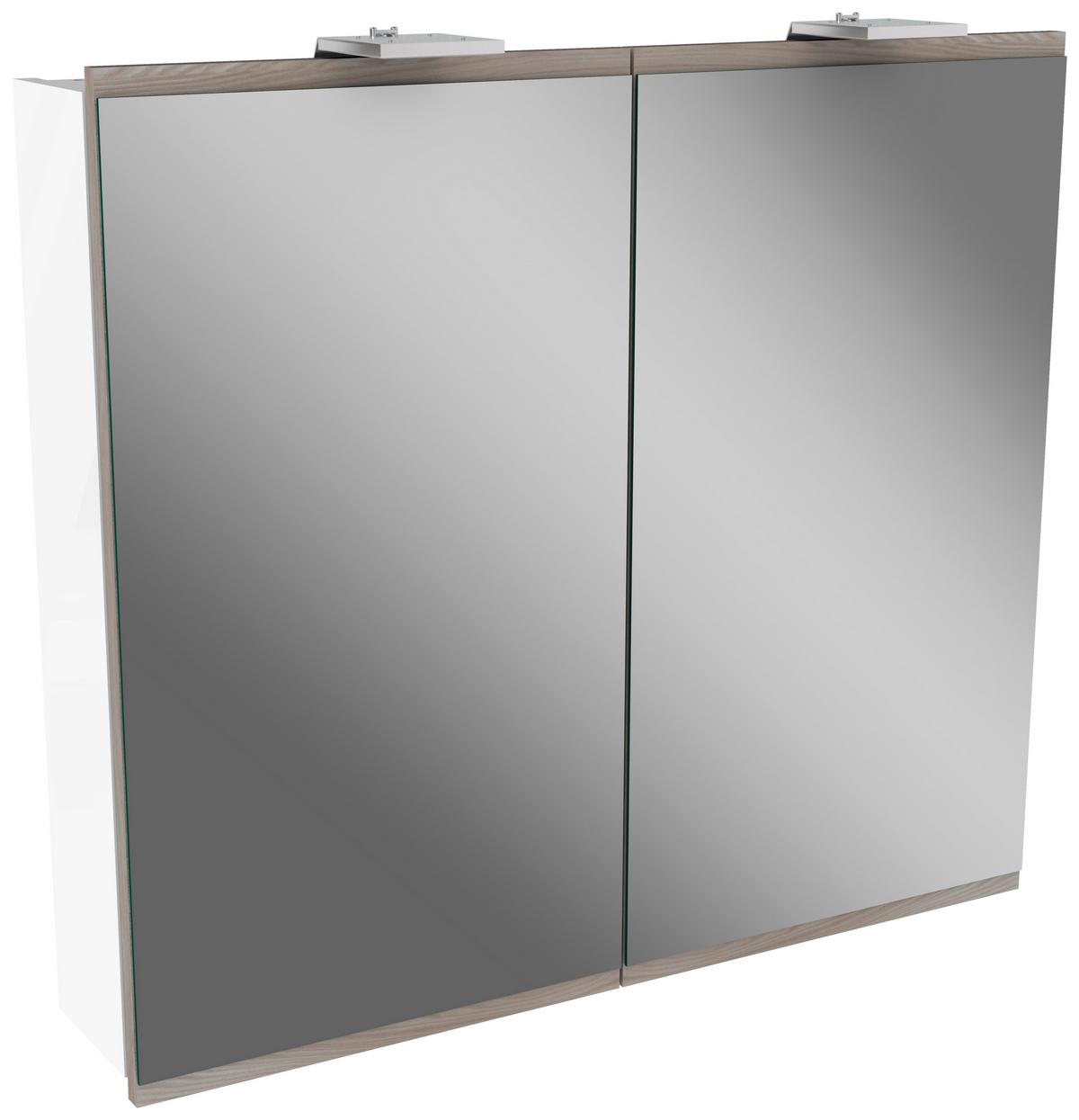 Spiegelschrank Lima mit Led 2-Türig BxHxT: 80x73x15,5cm Weiß - Weiß, MODERN, Glas/Holzwerkstoff (80/73/15,5cm) - MID.YOU