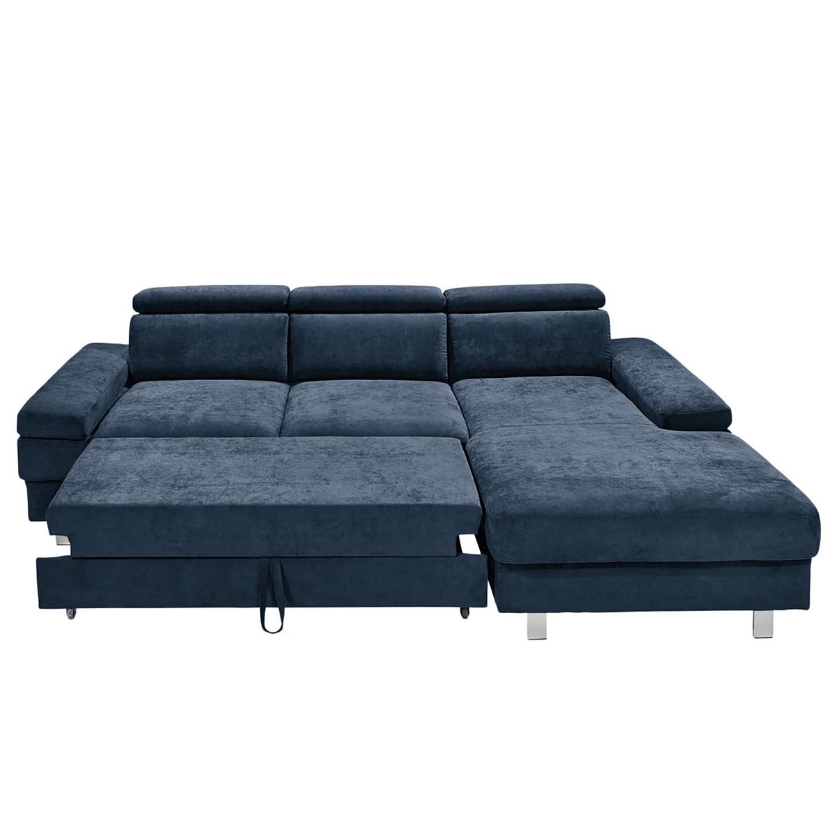 Ecksofa Elvis Dunkelblau S: 259x182 cm - Silberfarben/Dunkelblau, KONVENTIONELL, Textil (259/182cm) - Trendmanufaktur