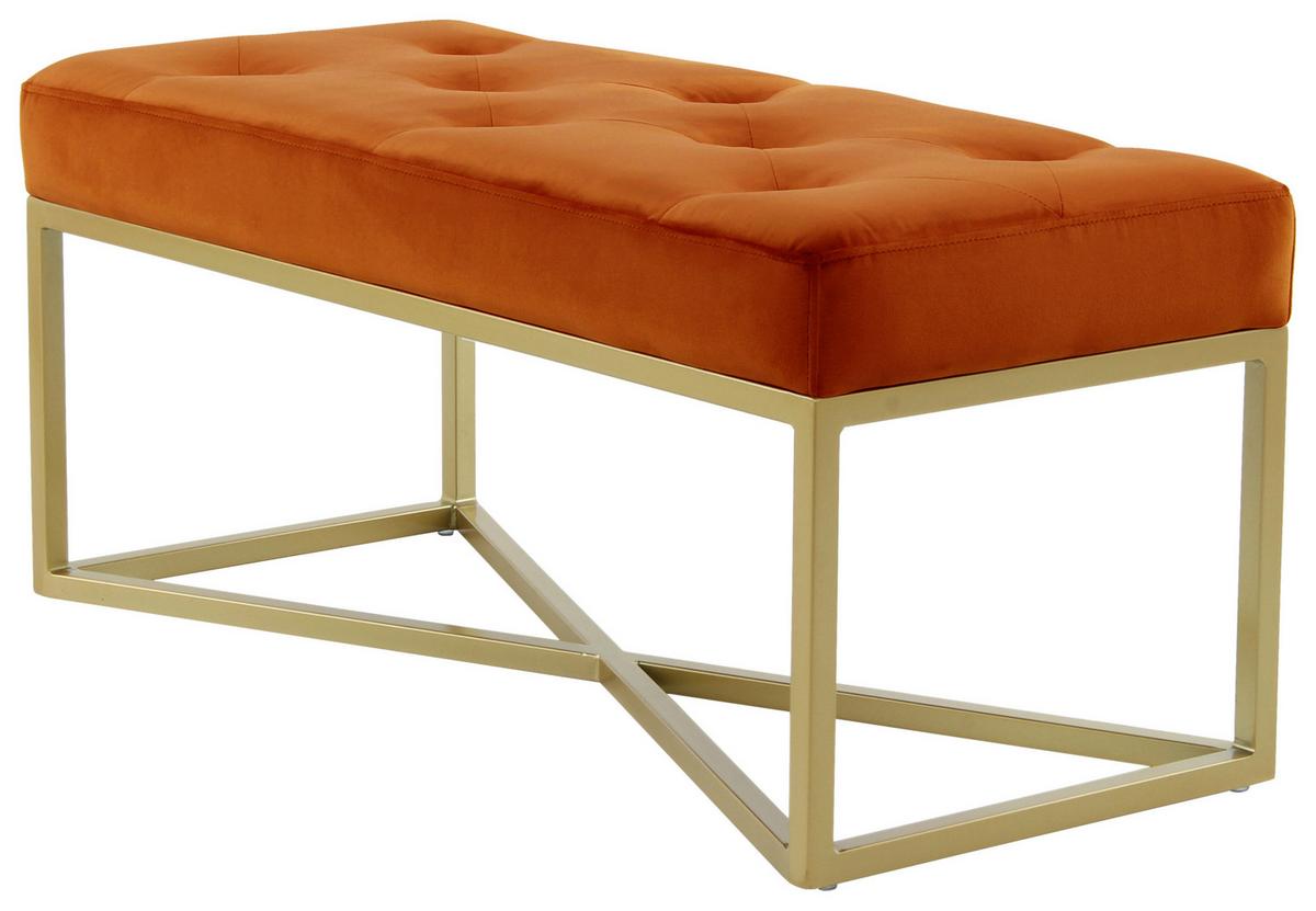 Lavica DIAZ - oranžová/zlatá, Design, kov/kompozitné drevo (40/40/90cm) - MID.YOU
