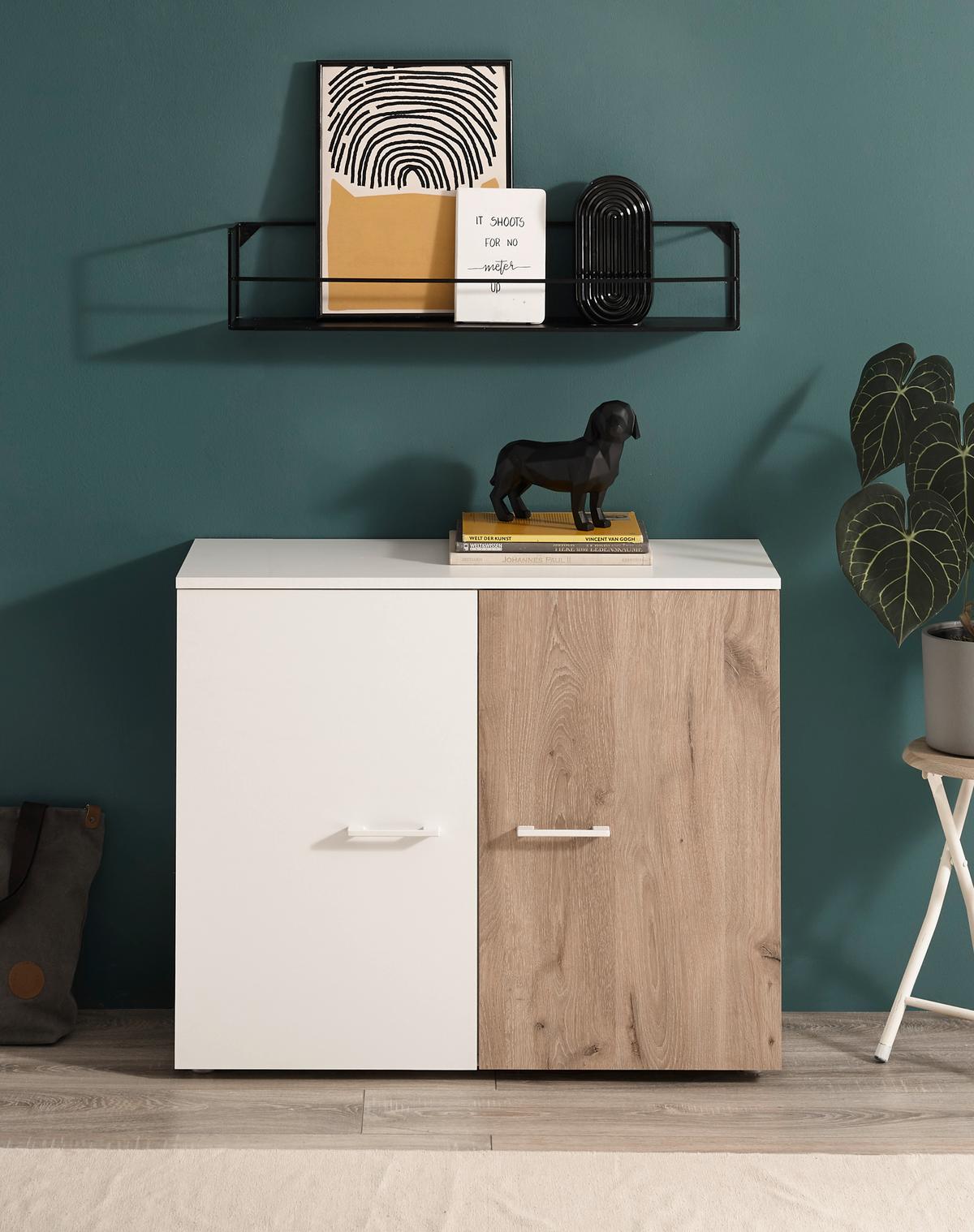 Kommode 90cm Alex Weiß Dekor/Viking Oak - Eichefarben/Weiß, KONVENTIONELL, Holzwerkstoff (90/74/37cm)