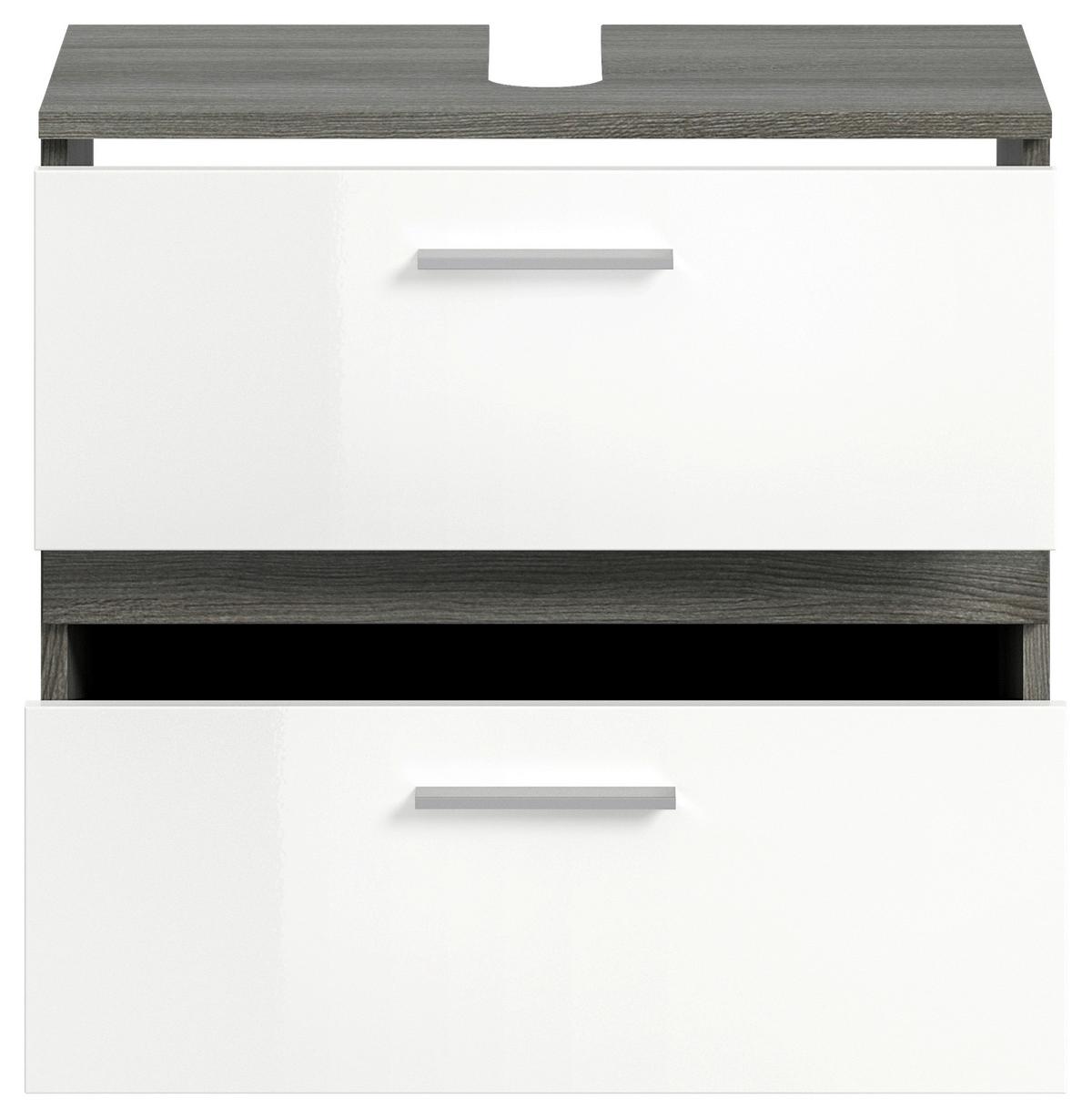 Badezimmer Blake Weiß Hg B: 140 cm - Weiß Hochglanz/Schwarz, MODERN, Glas/Holzwerkstoff (140cm) - MID.YOU