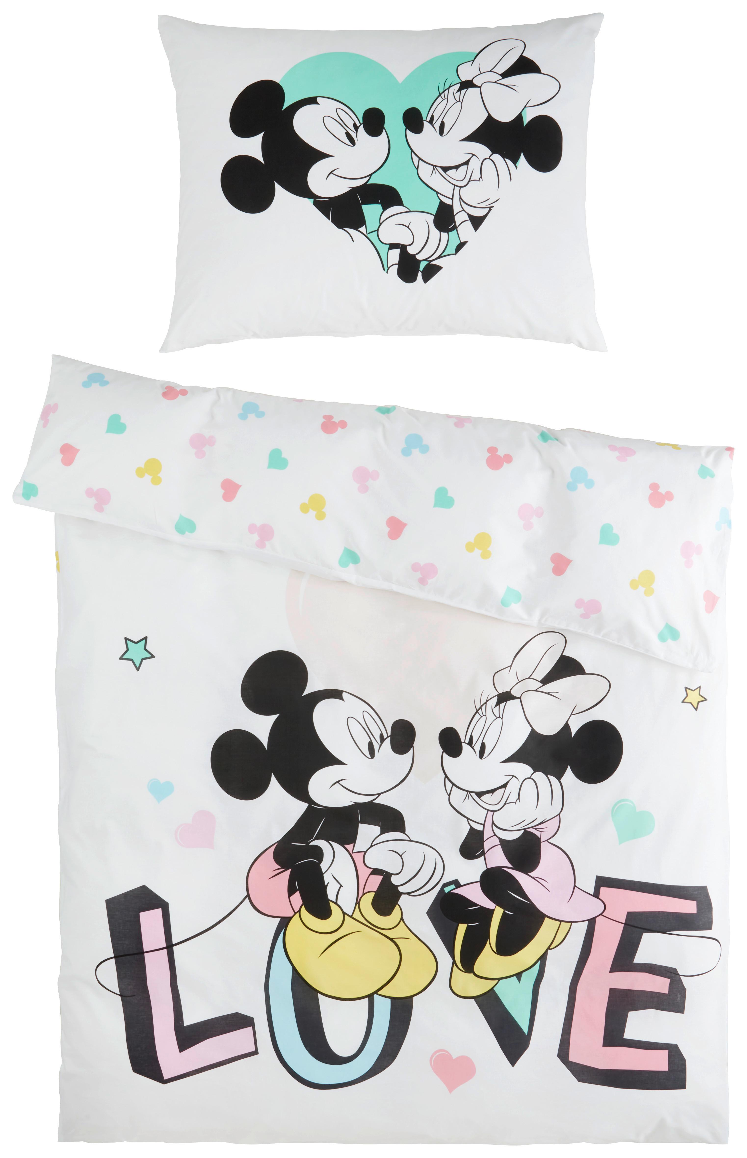 Obojstranná Posteľná Bielizeň Minnie A Mickey, 140/200cm - biela, Konvenčný, textil (140/200cm) - Disney