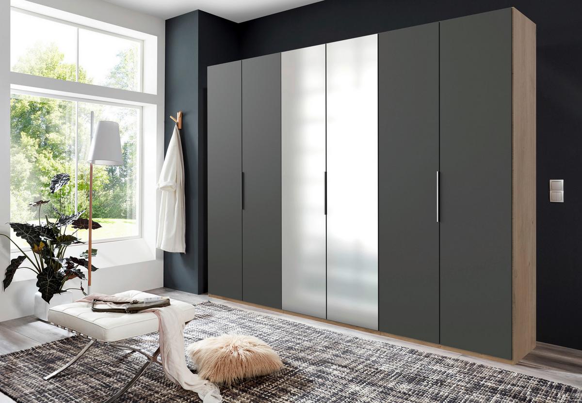 Drehtürenschrank B: 300 cm Level Graphit-/Eichefarben - Eichefarben/Graphitfarben, MODERN, Holzwerkstoff (300/236/58cm) - MID.YOU