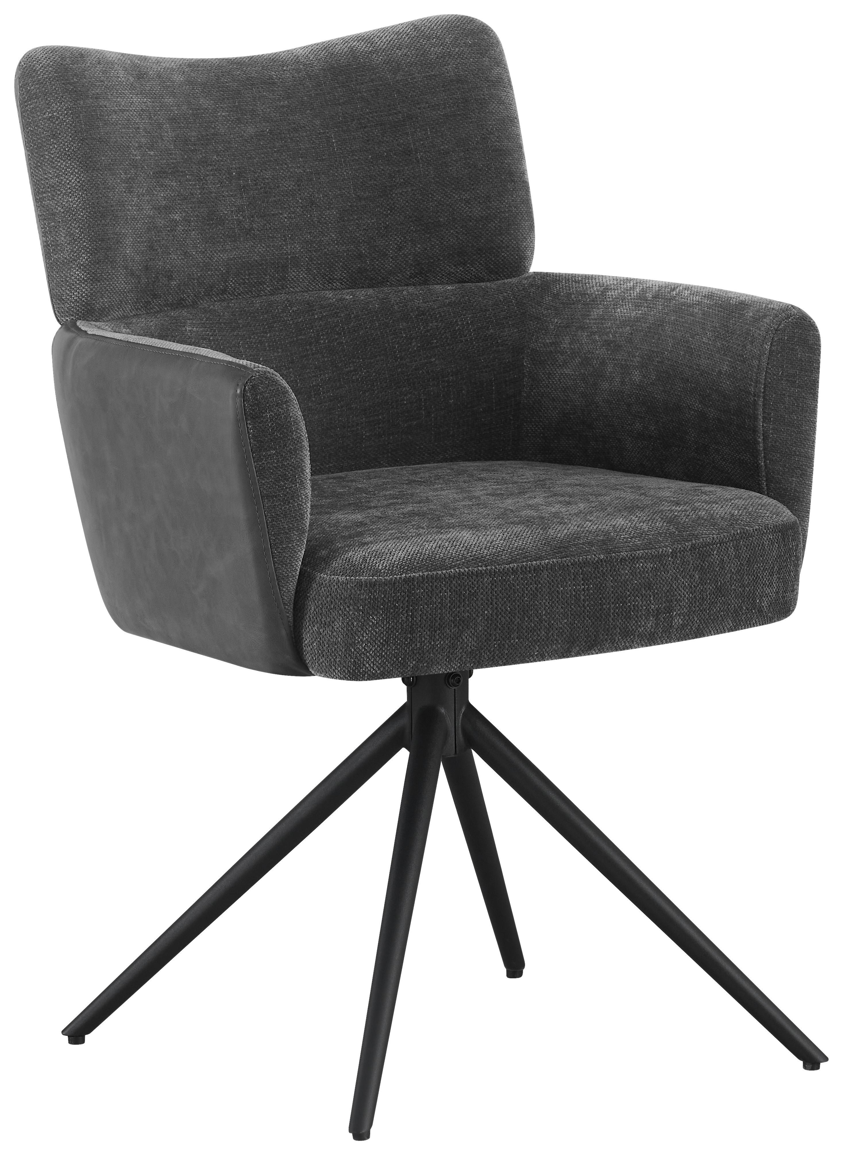 Armlehnstuhl Maja Webstoff Grau, B: 58 Cm - Schwarz/Grau, KONVENTIONELL, Textil/Metall (58/84/64cm) - MID.YOU