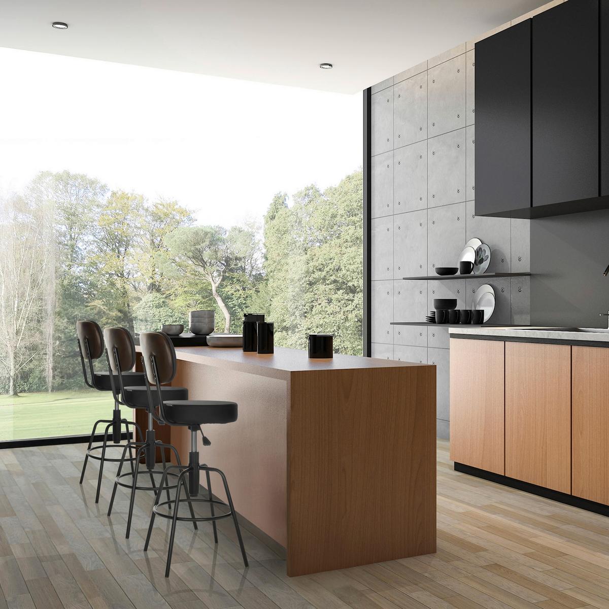 Barhocker Disc High - Schwarz, Basics, Leder/Metall (43/103-113/43cm) - MID.YOU