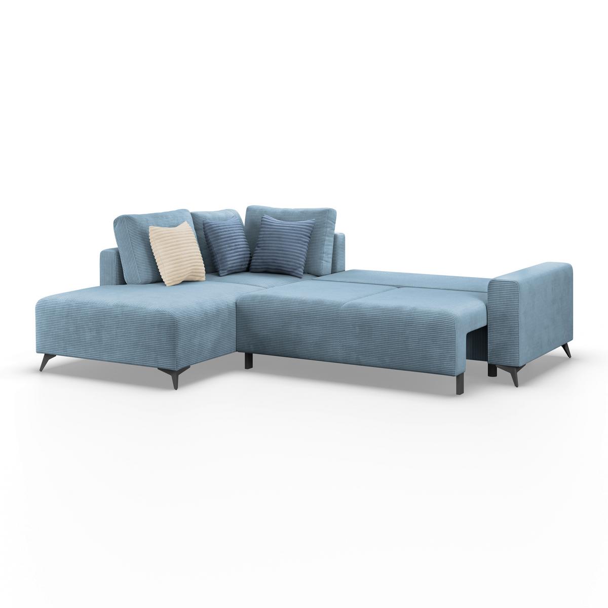 Ecksofa mit Schlaffunktion Lincoln Blau Cord 212x270 cm - Blau/Schwarz, MODERN, Textil (212/270cm)