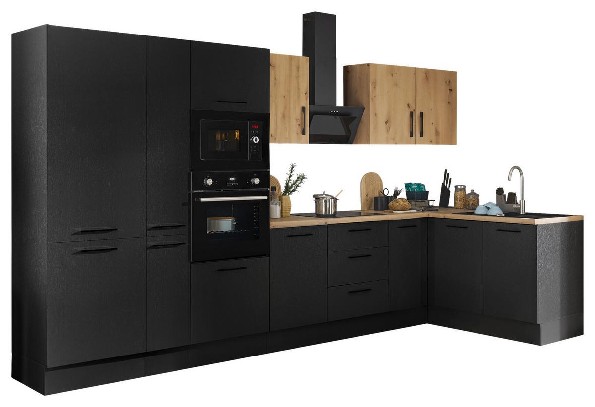 Eckküche Turin Schwarz/Eiche Dekor 360x165 cm - Schwarz/Eiche Artisan, Basics, Holzwerkstoff (360/165cm) - MID.YOU