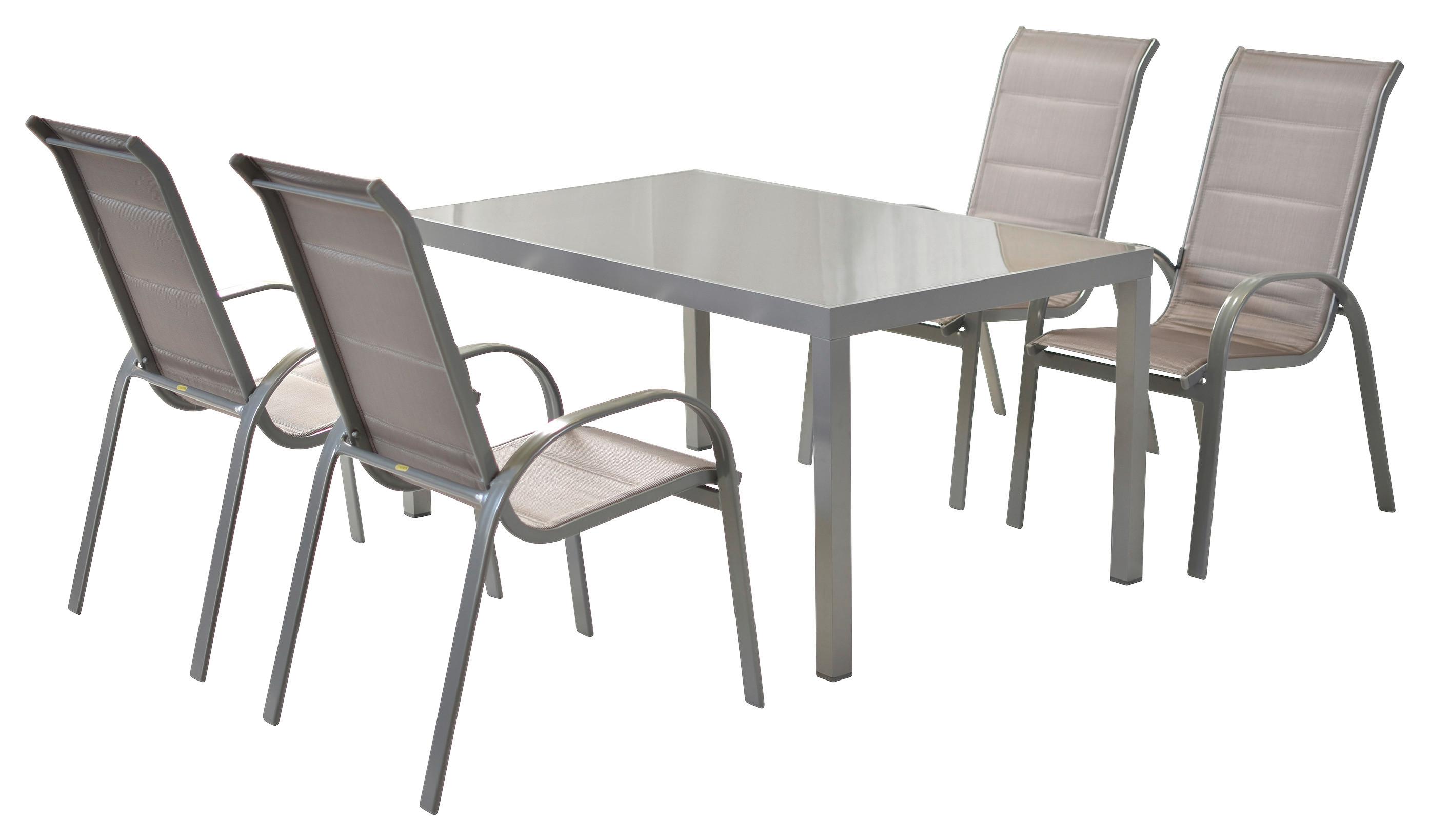 Gartenmöbel Set 5-tlg Amalfi di Lusso Metall/Textil - Silberfarben/Braun, MODERN, Textil/Metall - Gardenson