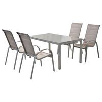 Gartenmöbel Set 5-tlg Amalfi di Lusso Metall/Textil - Silberfarben/Braun, MODERN, Textil/Metall - Gardenson