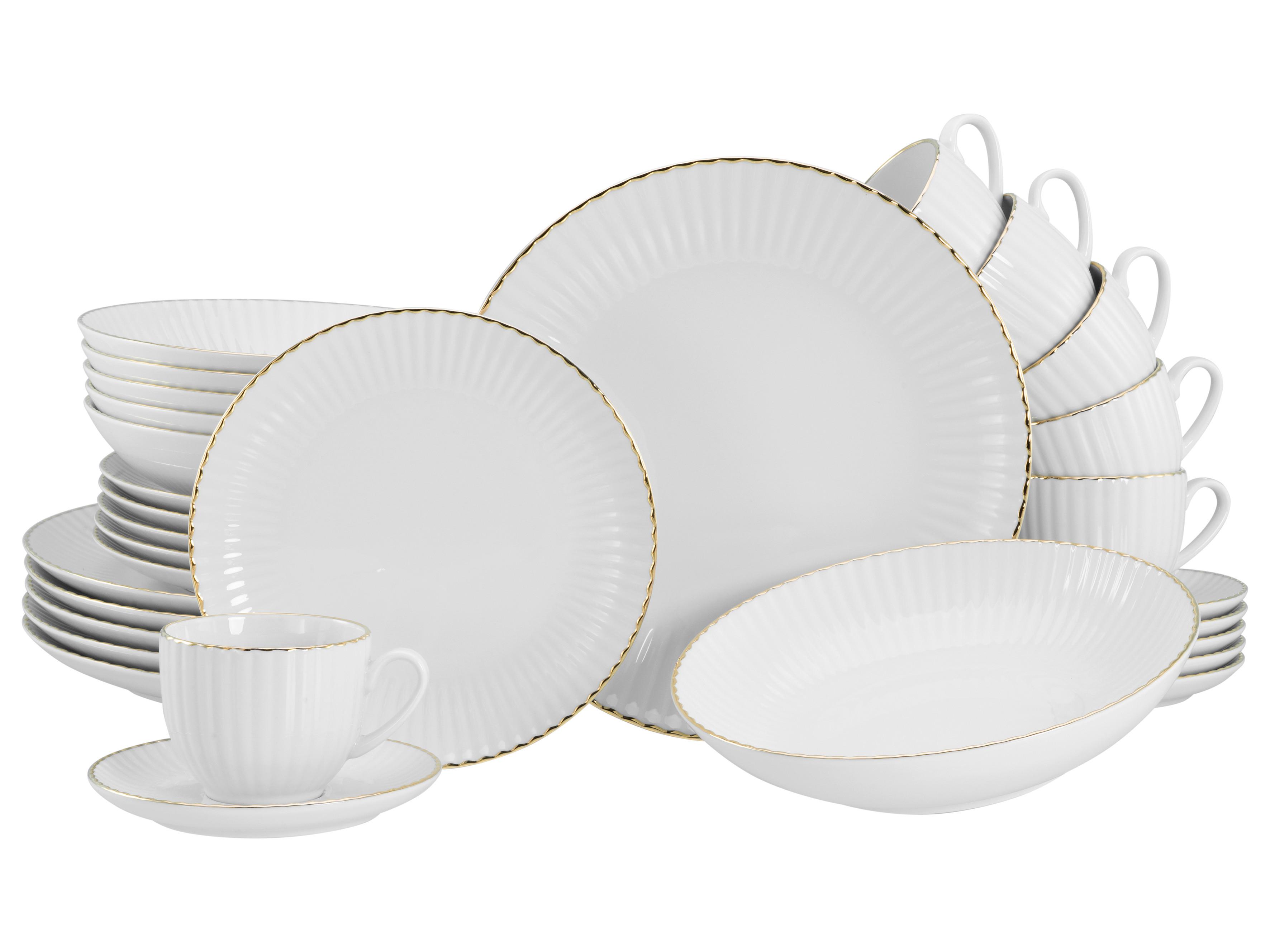 KOMBISERVICE Allegra Goldfarben/Weiß 30-tlg - Goldfarben/Weiß, Basics, Keramik (43/36,5/32,5null) - Creatable
