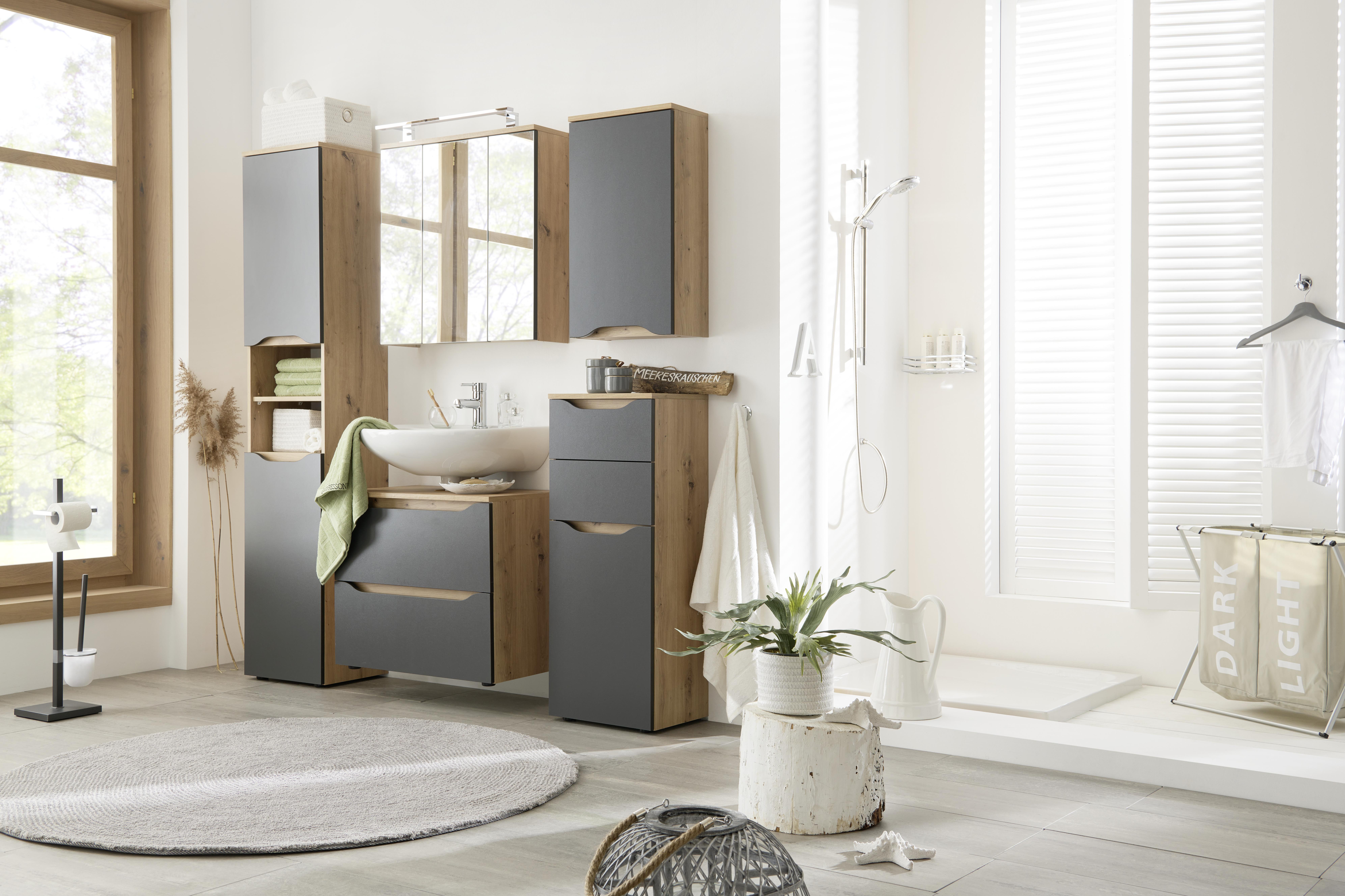 Hochschrank Mit Türdämpfung Giga B: 40 Cm, Eiche/anthrazit - Anthrazit/Schwarz, MODERN, Holzwerkstoff (40/190/32cm)