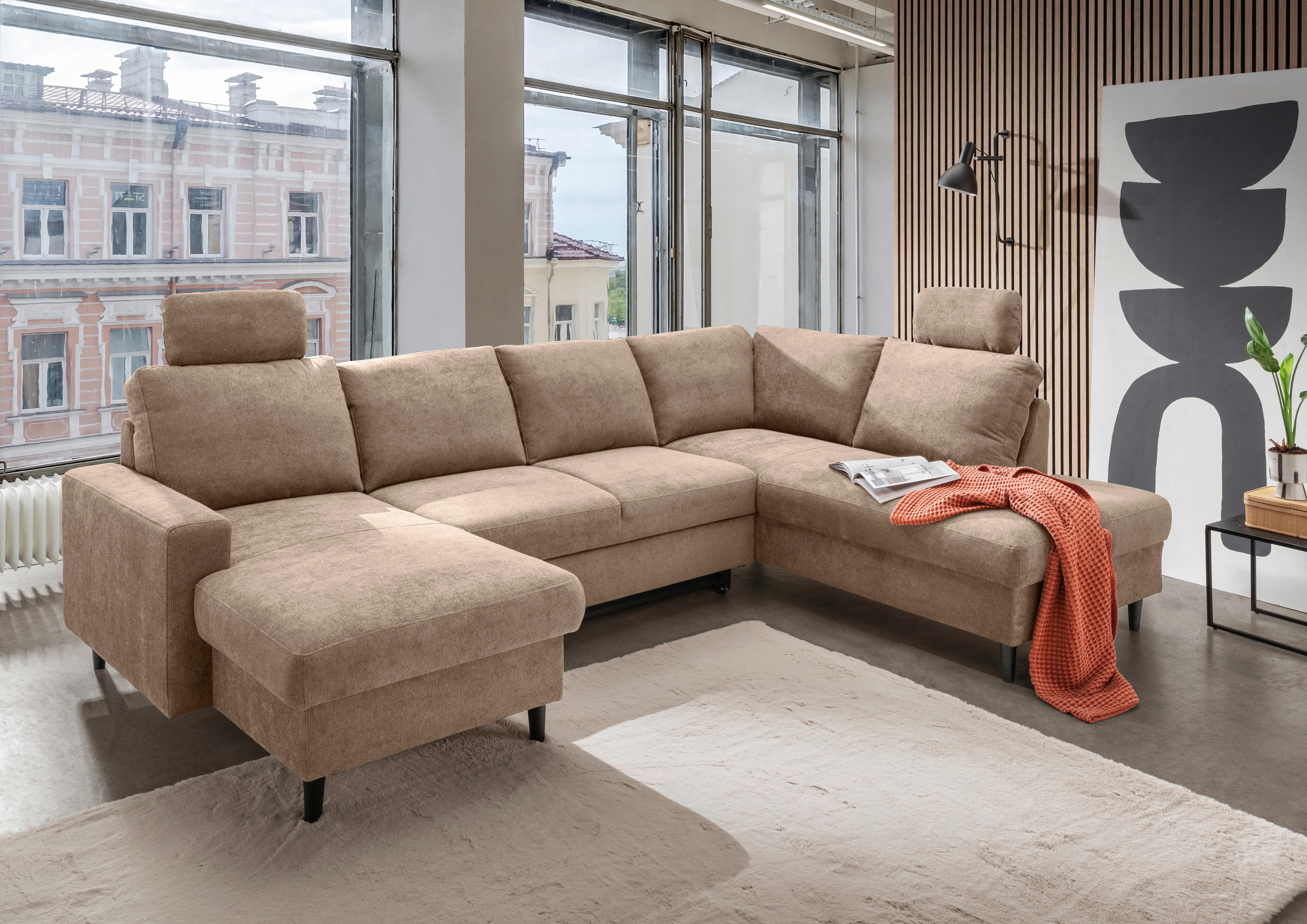 Wohnlandschaft Passione Hellbraun U: 153x305x200 Cm - Hellbraun/Schwarz, MODERN, Textil (153/305/200cm) - Livetastic