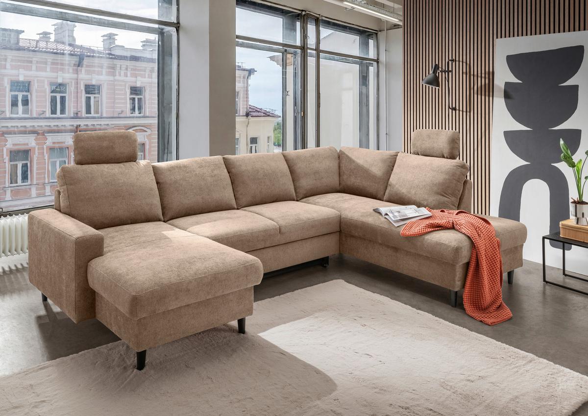 Wohnlandschaft Passione Hellbraun U: 153x305x200 Cm - Hellbraun/Schwarz, MODERN, Textil (153/305/200cm) - Livetastic